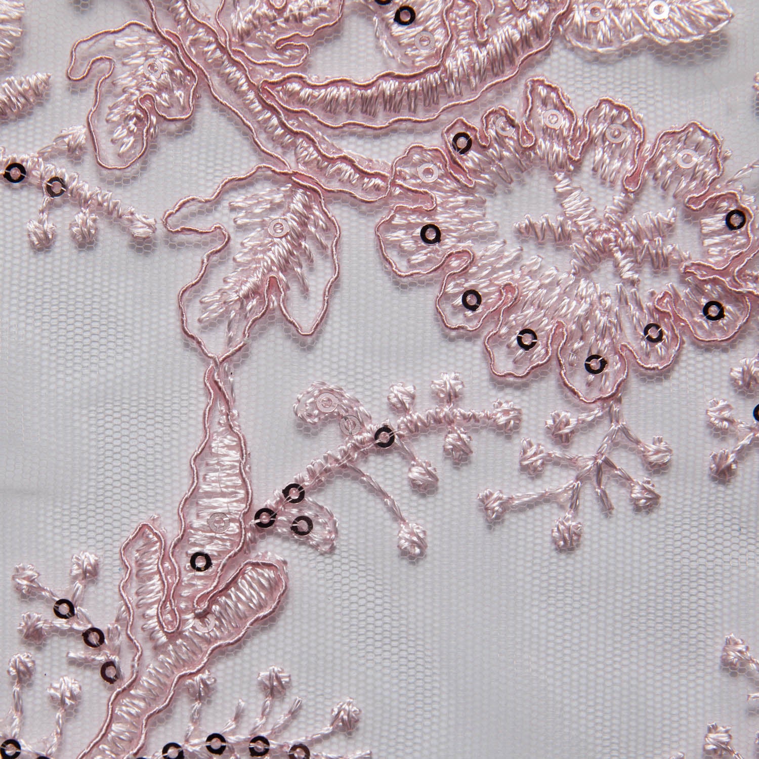 Tulle Lace Fabric Embroidered with Cord, Sequins and Floral Design 52" Wide | Exquisite Fabric