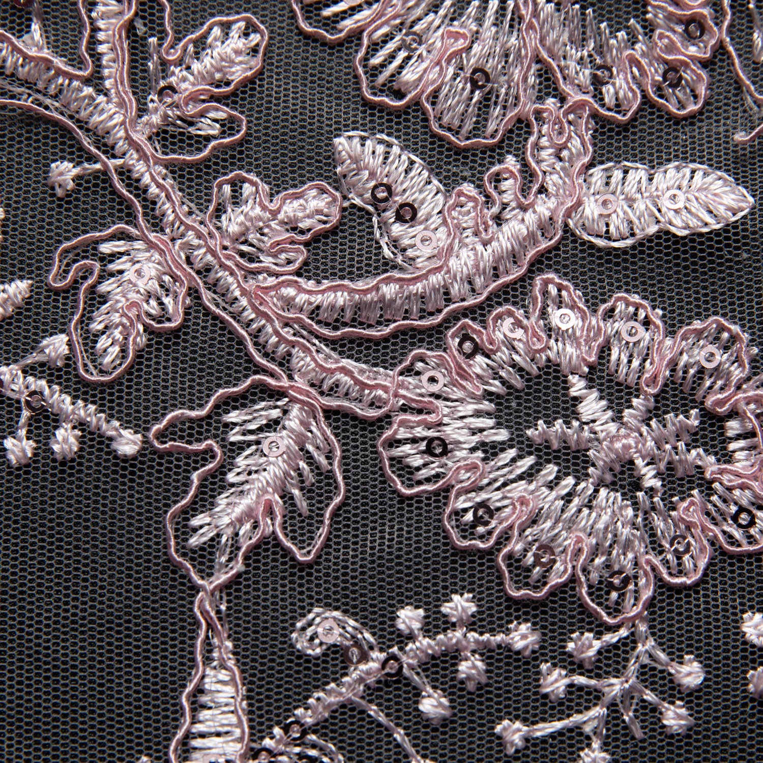 Tulle Lace Fabric Embroidered with Cord, Sequins and Floral Design 52" Wide | Exquisite Fabric