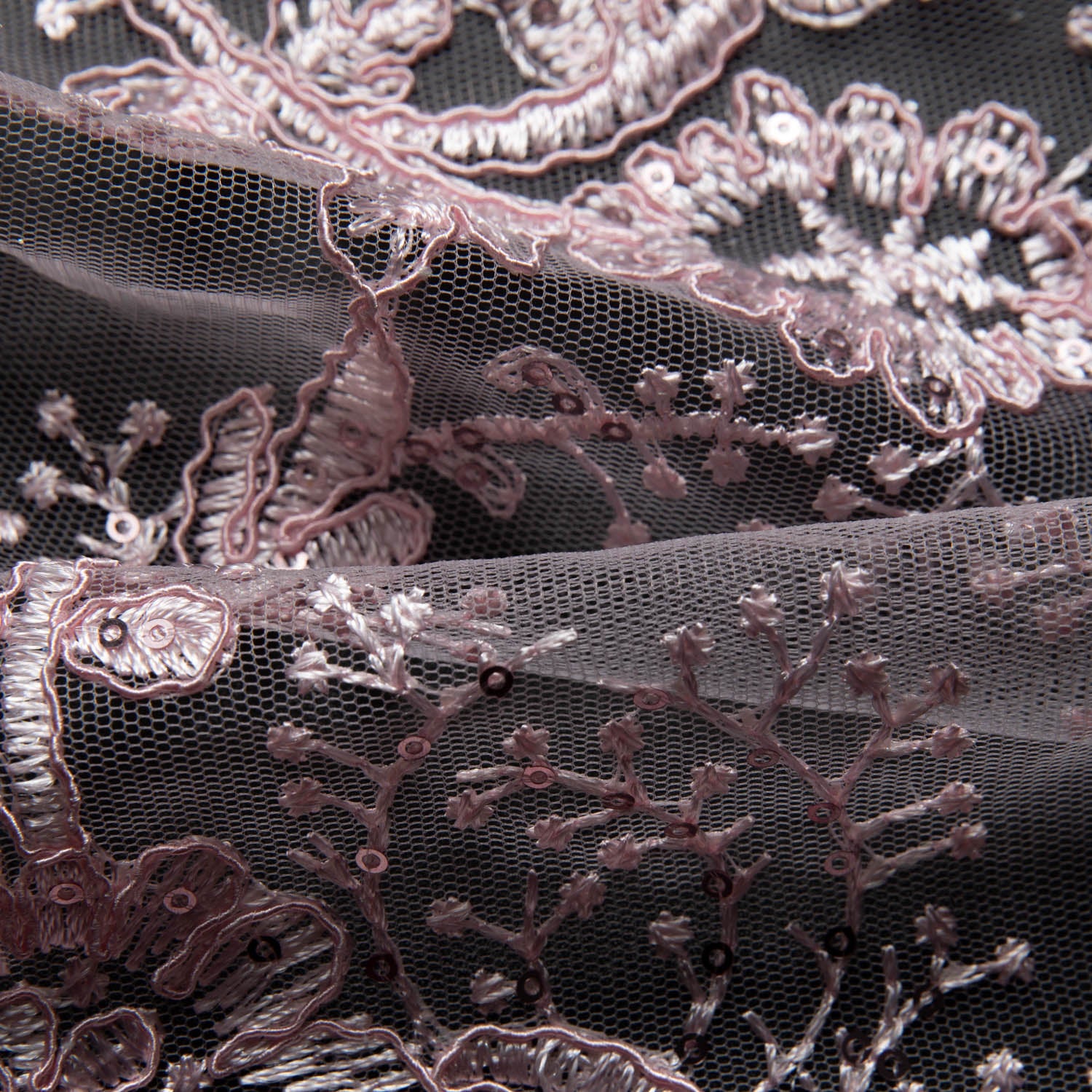 Tulle Lace Fabric Embroidered with Cord, Sequins and Floral Design 52" Wide | Exquisite Fabric