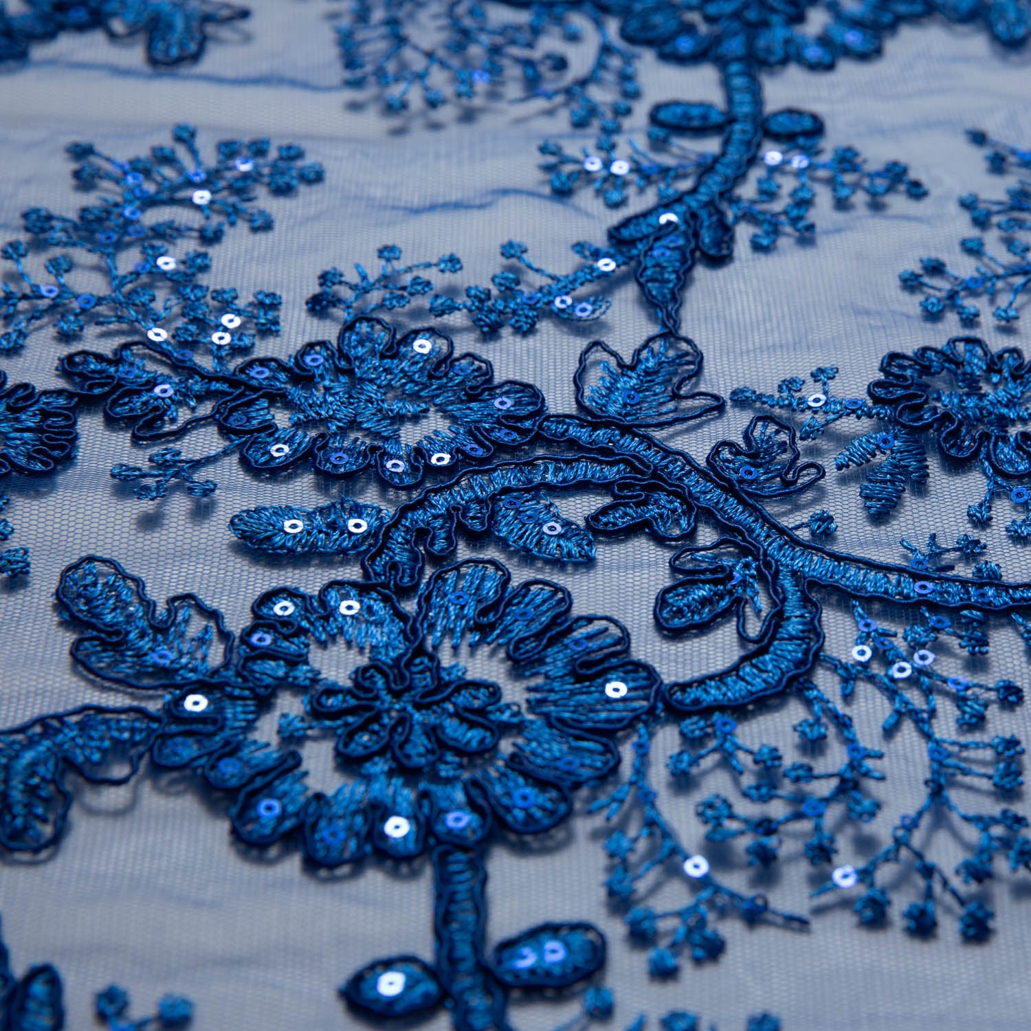 Tulle Lace Fabric Embroidered with Cord, Sequins and Floral Design 52" Wide | Exquisite Fabric
