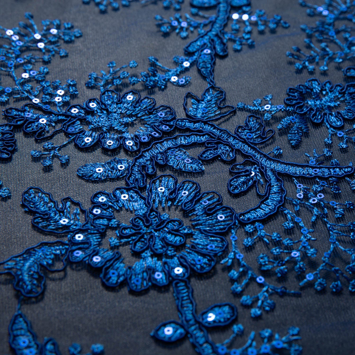 Tulle Lace Fabric Embroidered with Cord, Sequins and Floral Design 52" Wide | Exquisite Fabric