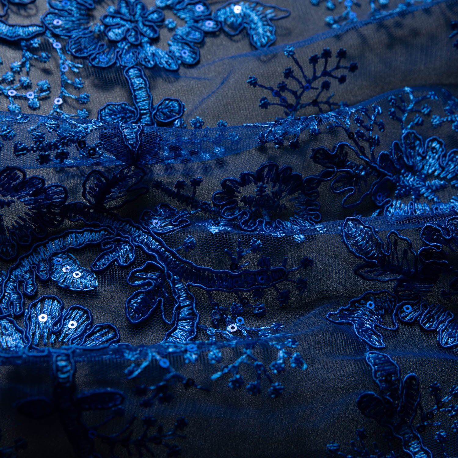 Tulle Lace Fabric Embroidered with Cord, Sequins and Floral Design 52" Wide | Exquisite Fabric