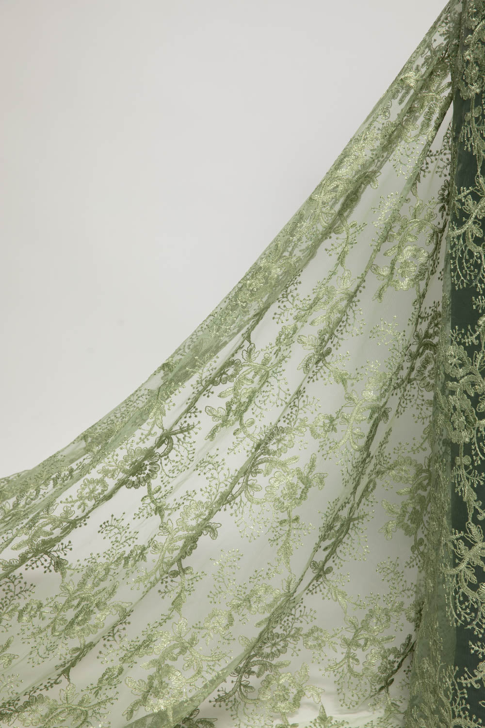 Tulle Lace Fabric Embroidered with Cord, Sequins and Floral Design 52" Wide | Exquisite Fabric