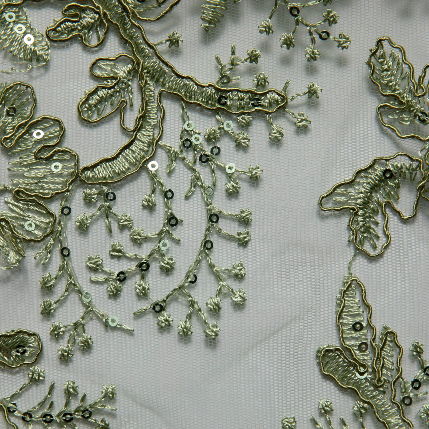 Tulle Lace Fabric Embroidered with Cord, Sequins and Floral Design 52" Wide | Exquisite Fabric