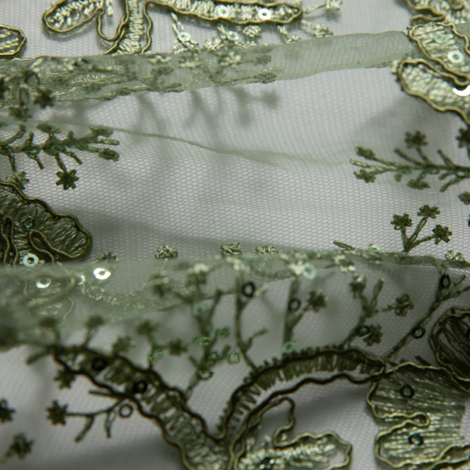 Tulle Lace Fabric Embroidered with Cord, Sequins and Floral Design 52" Wide | Exquisite Fabric