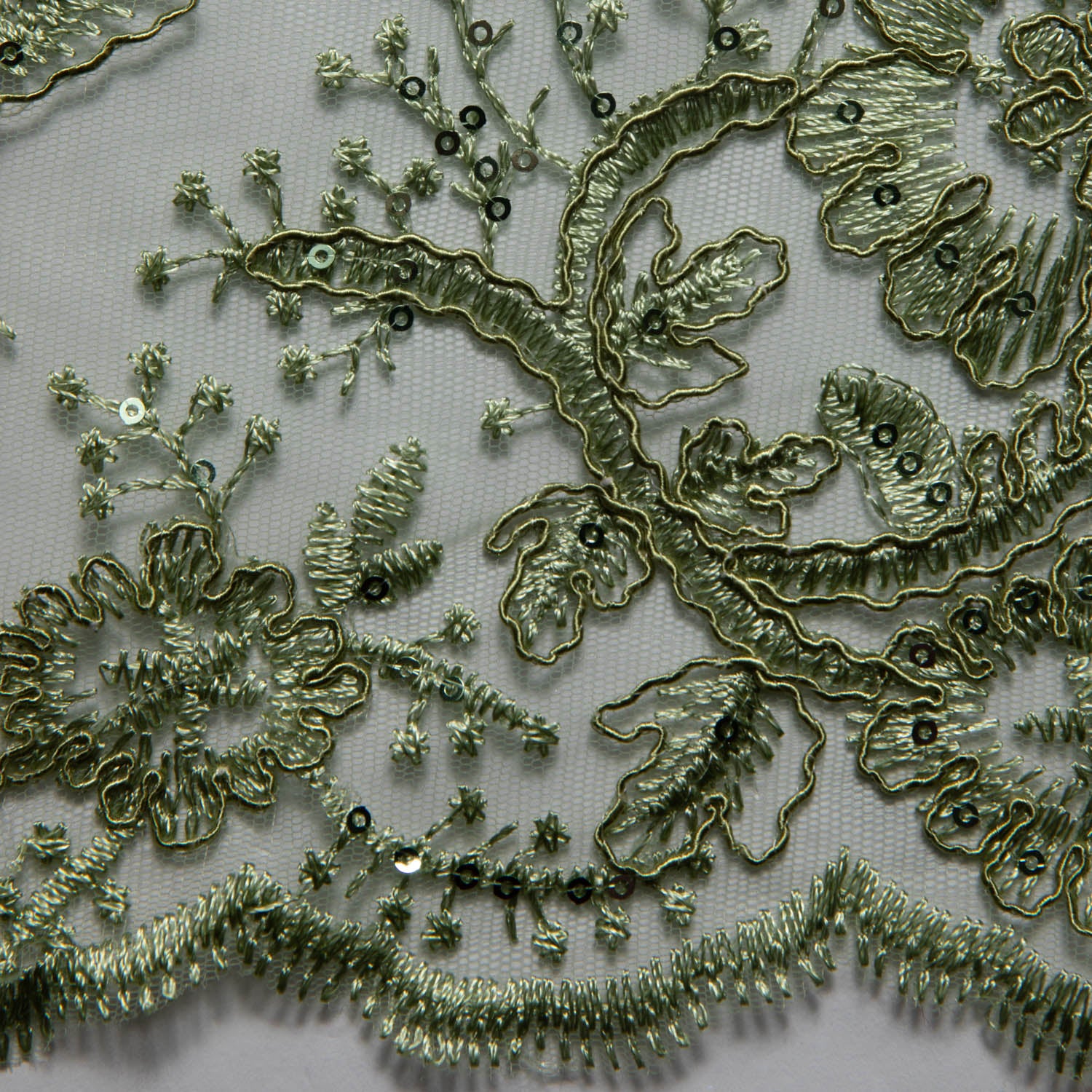 Tulle Lace Fabric Embroidered with Cord, Sequins and Floral Design 52" Wide | Exquisite Fabric