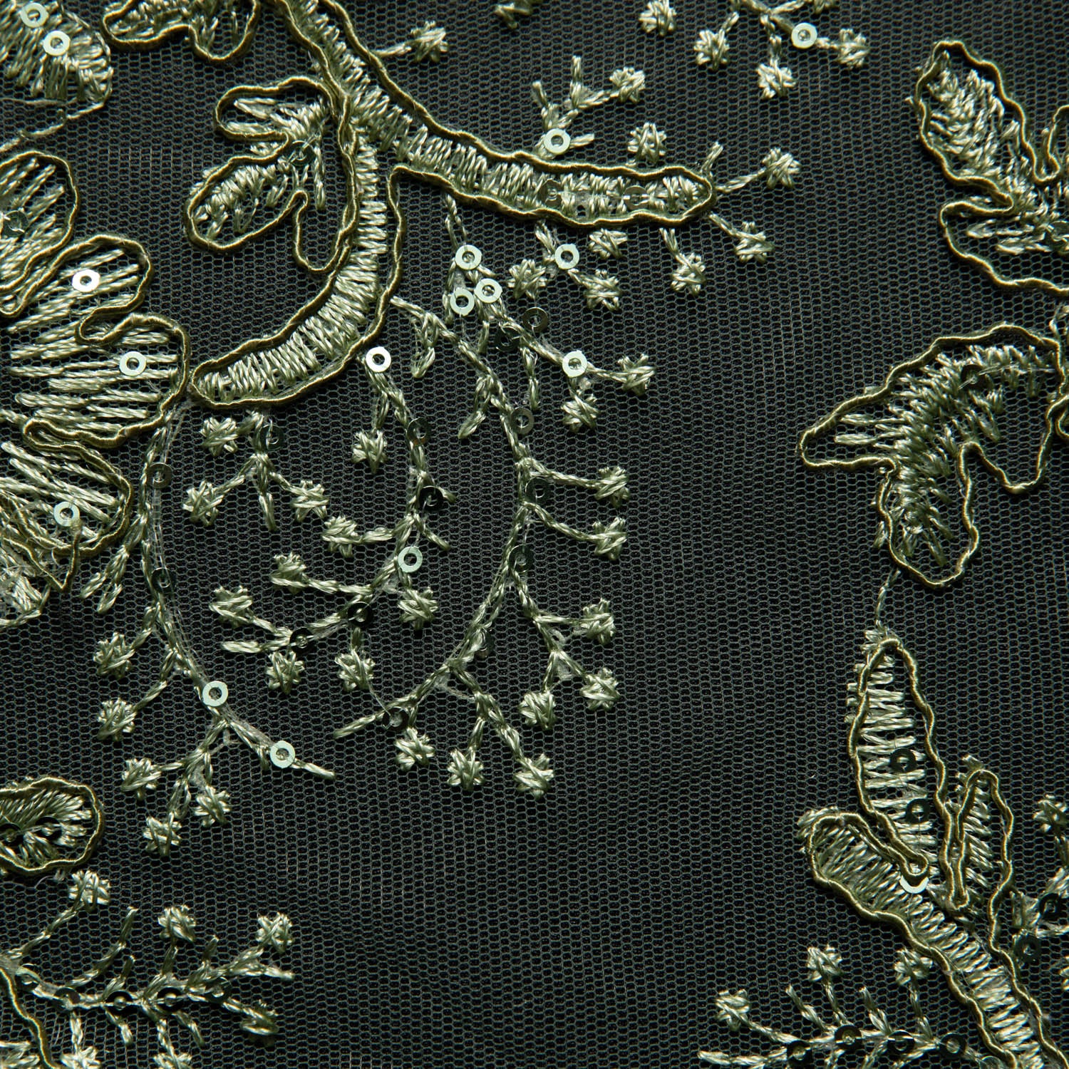 Tulle Lace Fabric Embroidered with Cord, Sequins and Floral Design 52" Wide | Exquisite Fabric