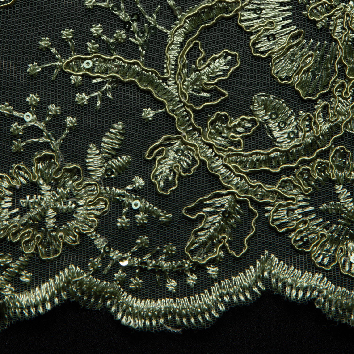 Tulle Lace Fabric Embroidered with Cord, Sequins and Floral Design 52" Wide | Exquisite Fabric