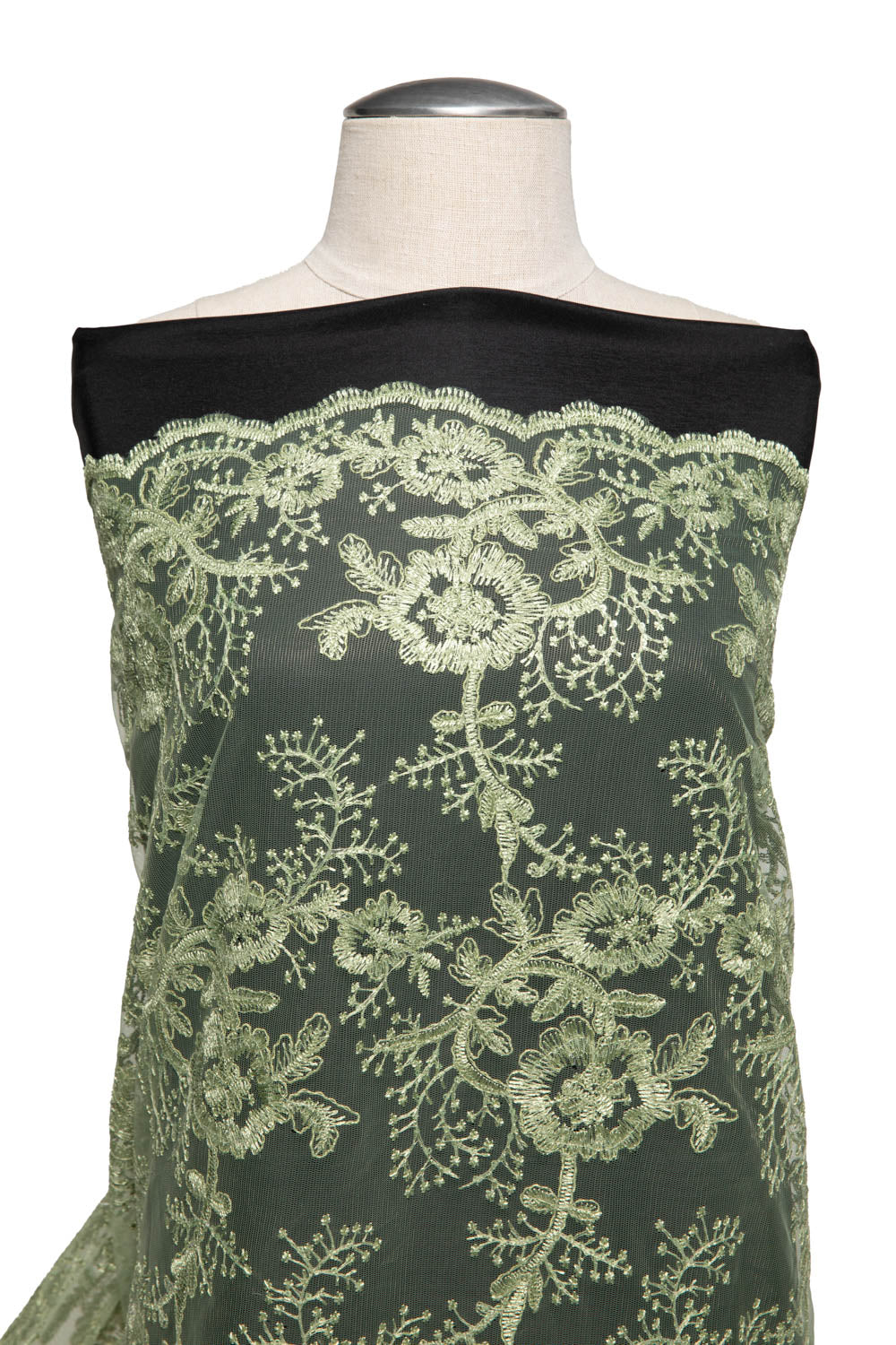 Tulle Lace Fabric Embroidered with Cord, Sequins and Floral Design 52" Wide | Exquisite Fabric