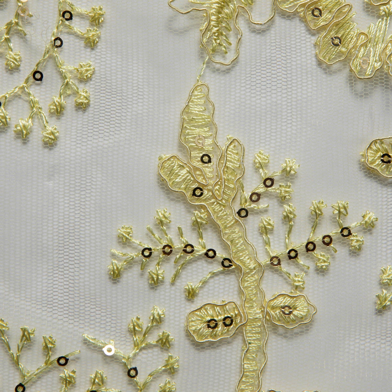 Tulle Lace Fabric Embroidered with Cord, Sequins and Floral Design 52" Wide | Exquisite Fabric