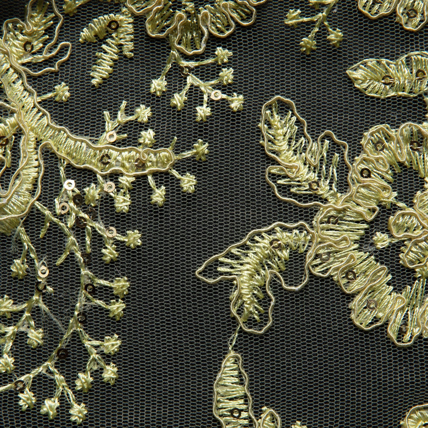 Tulle Lace Fabric Embroidered with Cord, Sequins and Floral Design 52" Wide | Exquisite Fabric