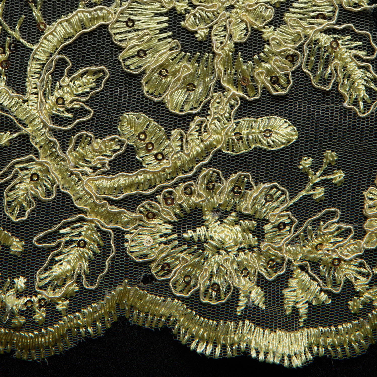 Tulle Lace Fabric Embroidered with Cord, Sequins and Floral Design 52" Wide | Exquisite Fabric