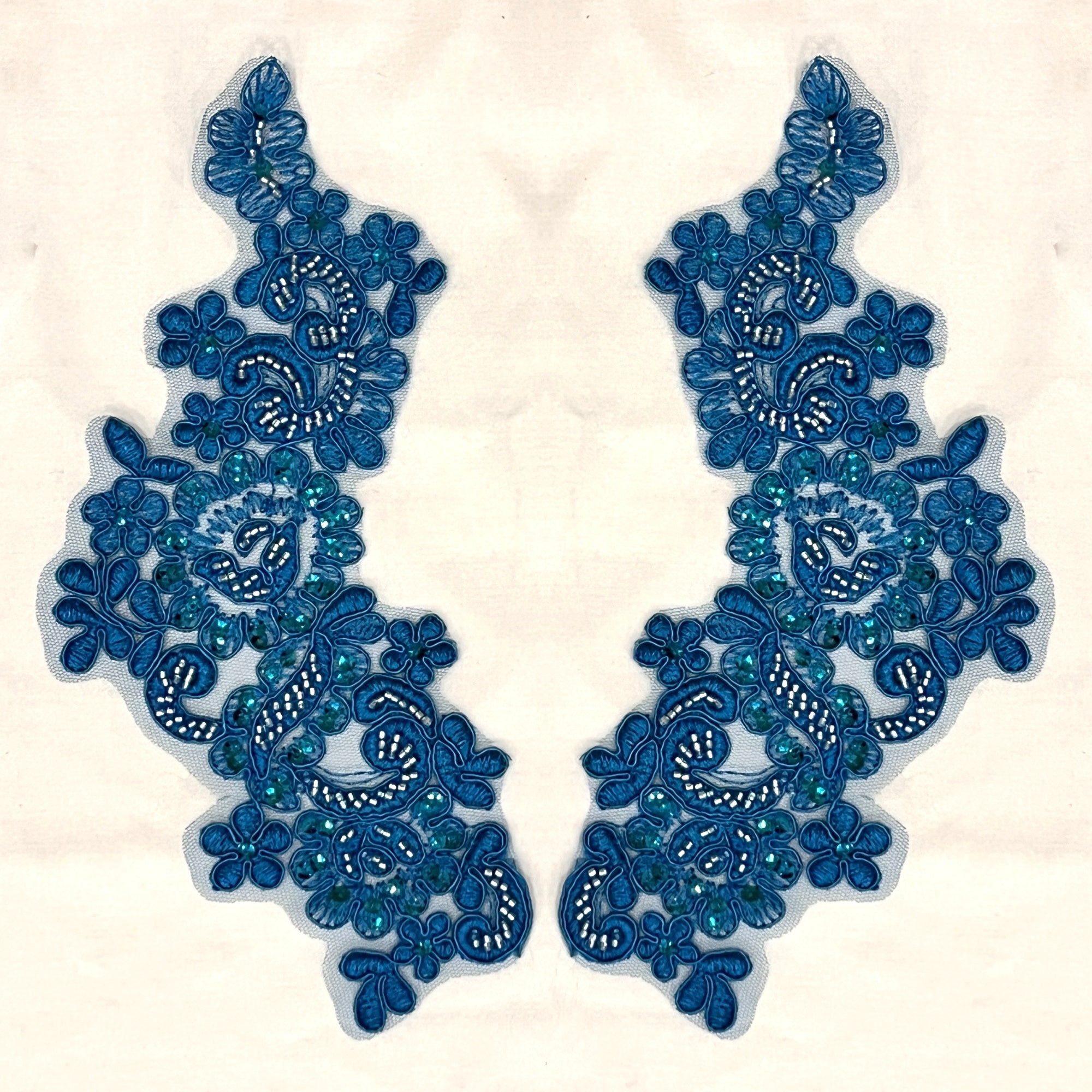 Beaded & Corded Floral Lace Applique Embroidered on 100% Polyester | Lace USA - KZ-25-HB