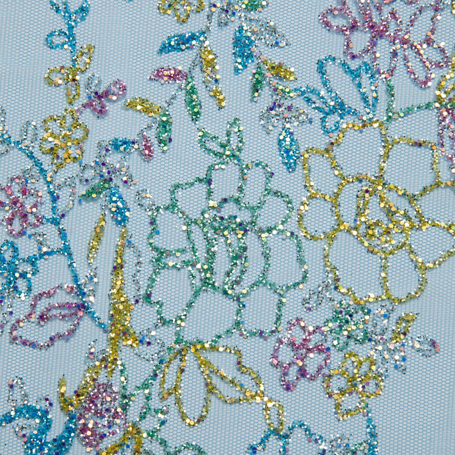 Tulle Lace Fabric with Multicolor Glitter and Floral Pattern 58" Wide | Exquisite Fabric