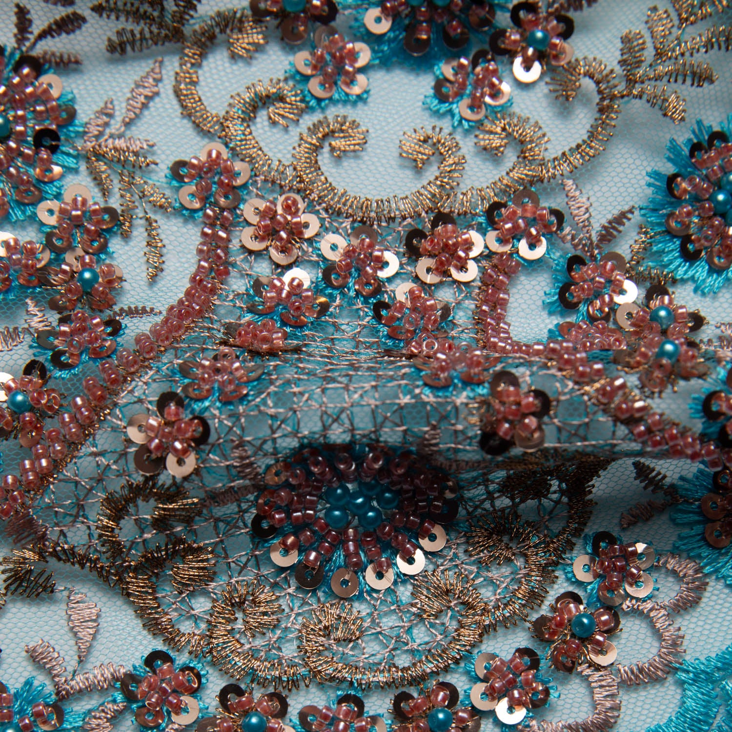 Tulle Lace Fabric Embroidered with Sequins and Sophisticated Pattern 52" Wide | Exquisite Fabric