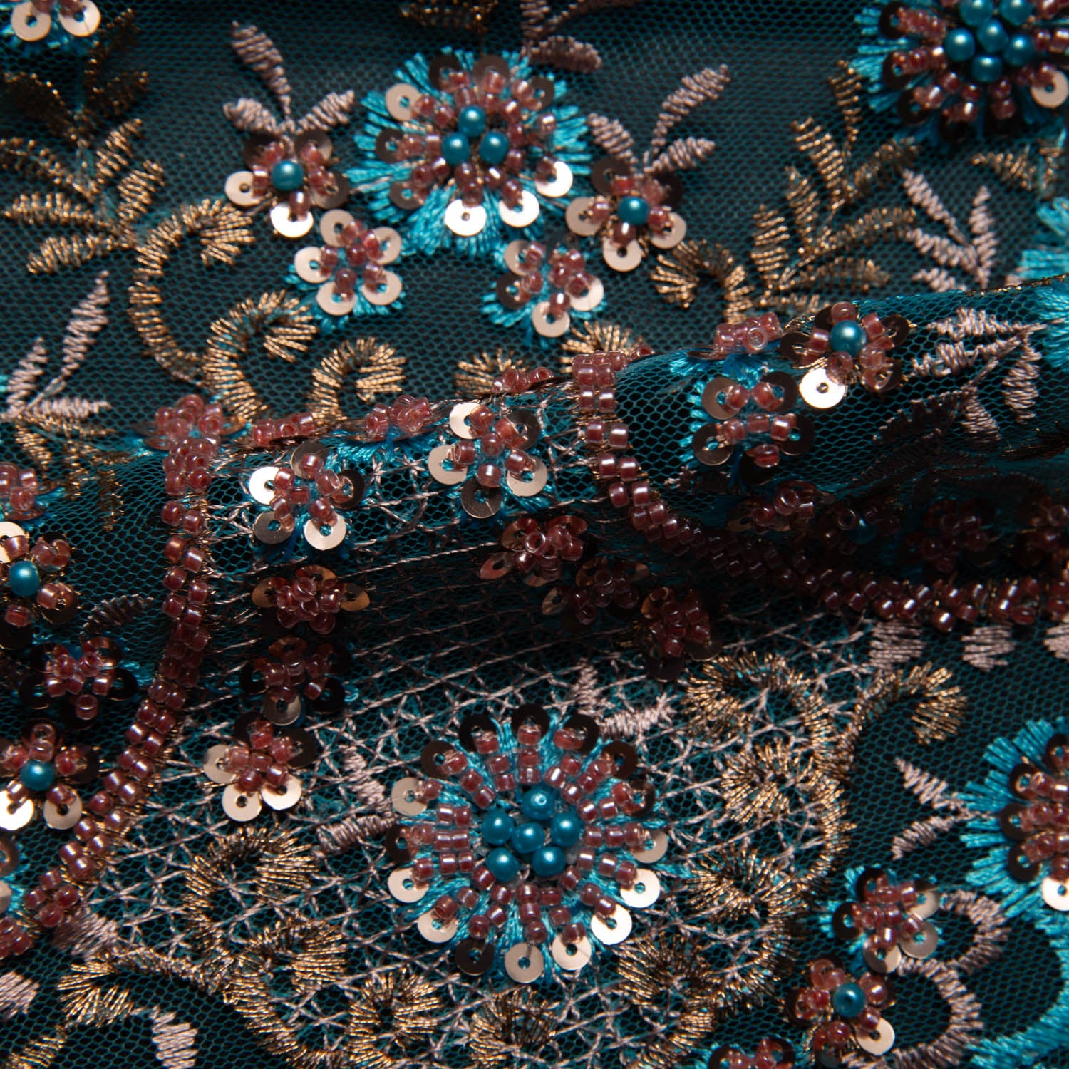 Tulle Lace Fabric Embroidered with Sequins and Sophisticated Pattern 52" Wide | Exquisite Fabric