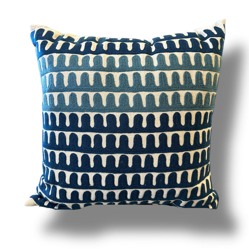 Sandy Beige Pillow with Ocean-Inspired Blue & Turquoise Embroidery - VIVA016.