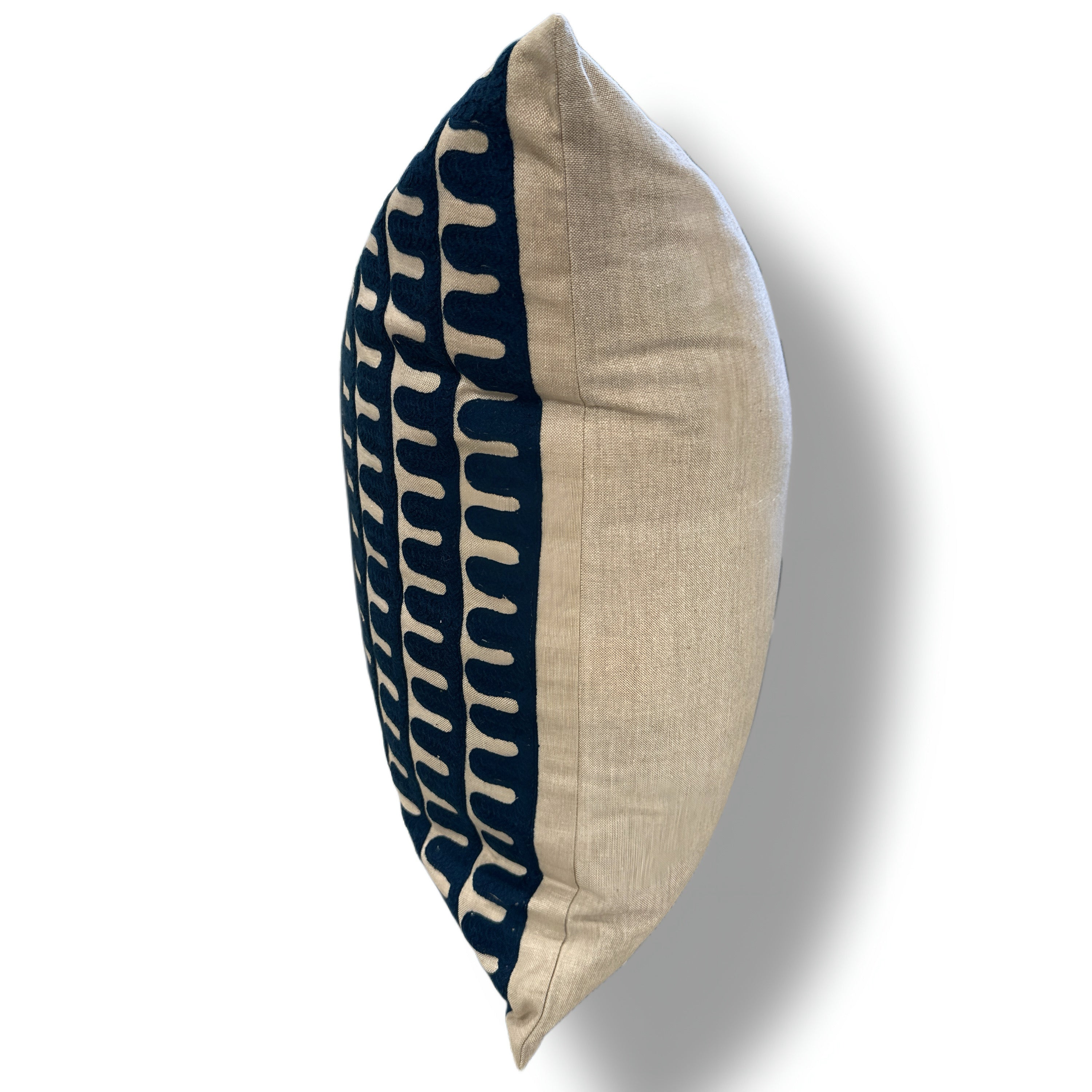 Sandy Beige Pillow with Ocean-Inspired Blue & Turquoise Embroidery - VIVA016.