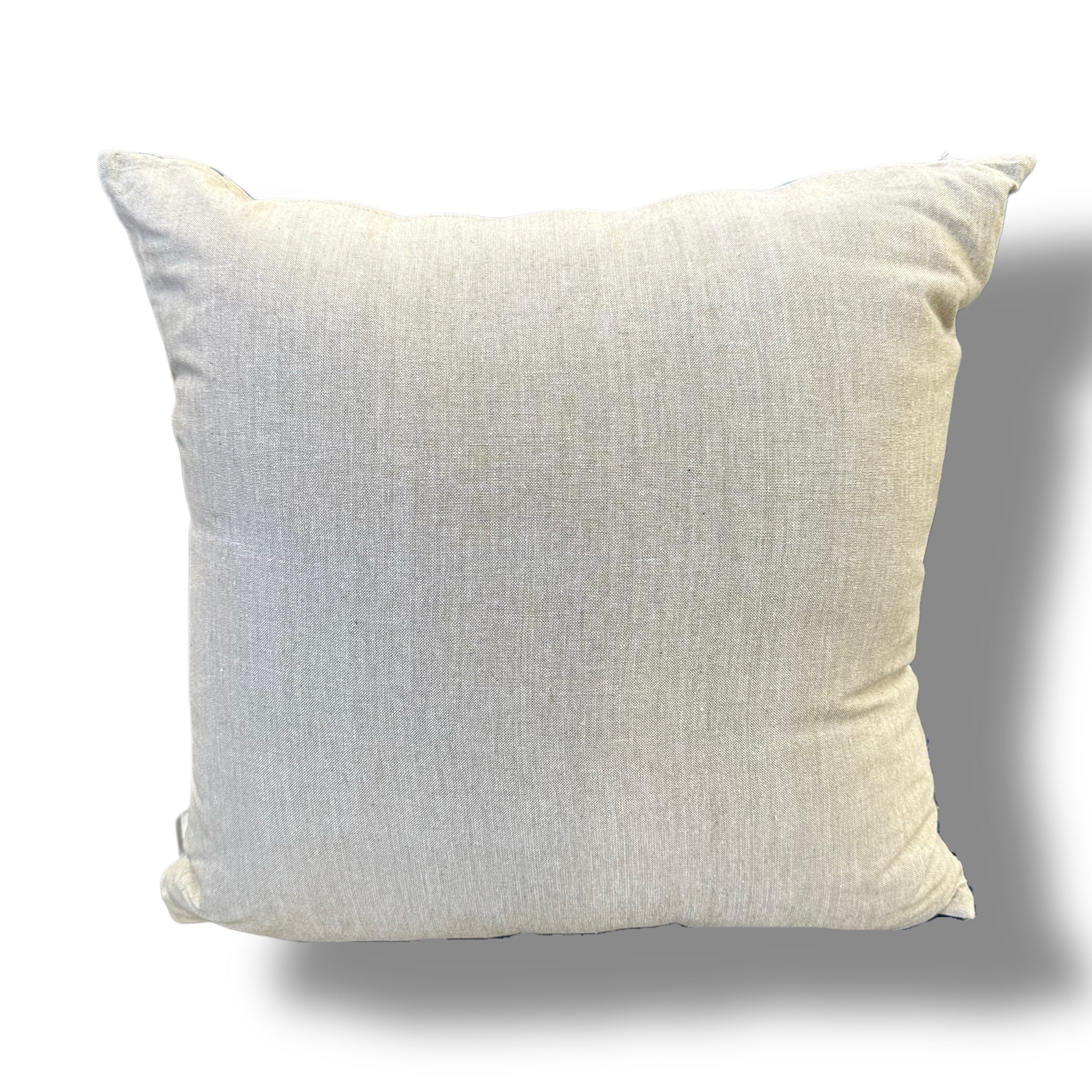Sandy Beige Pillow with Ocean-Inspired Blue & Turquoise Embroidery - VIVA016.
