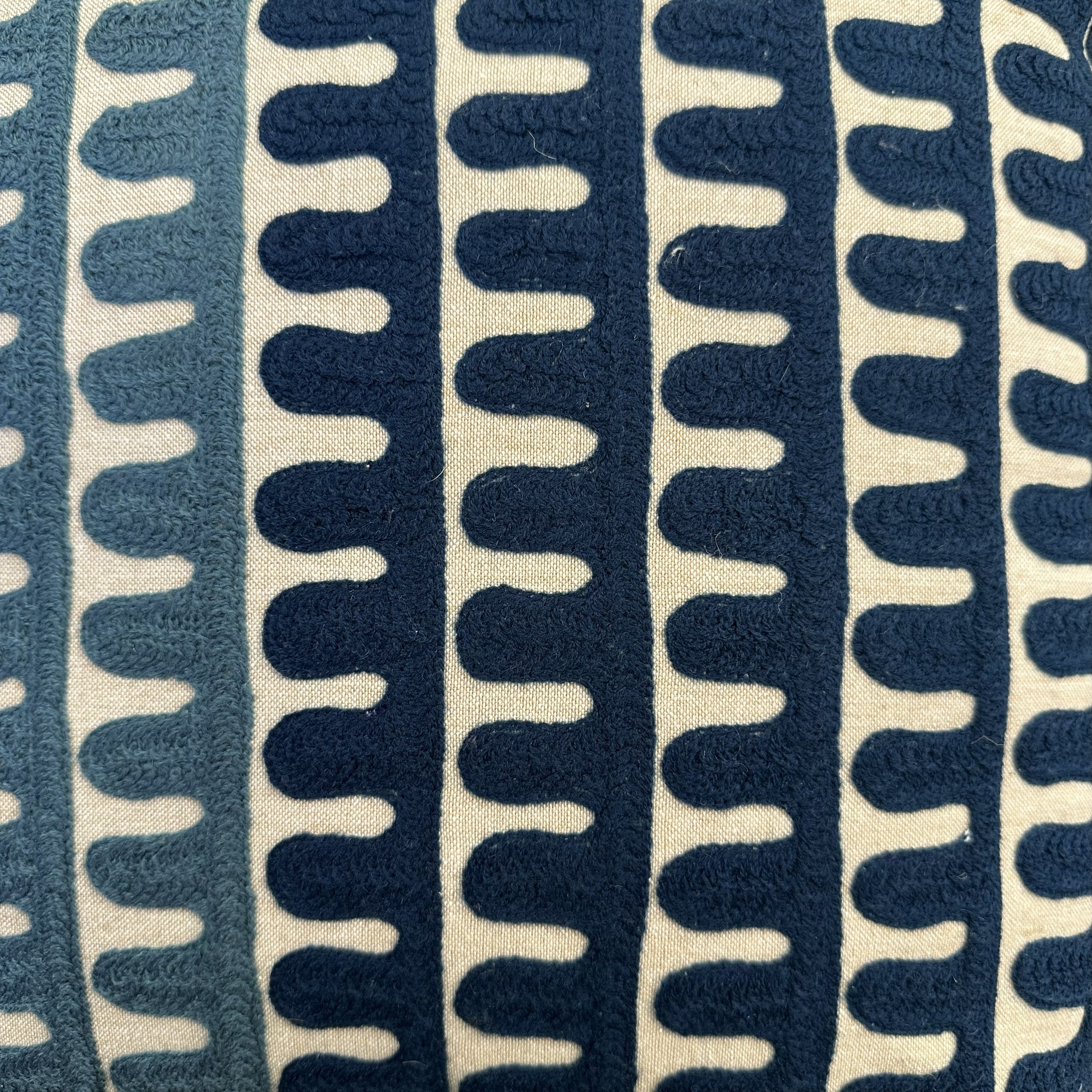 Sandy Beige Pillow with Ocean-Inspired Blue & Turquoise Embroidery - VIVA016.