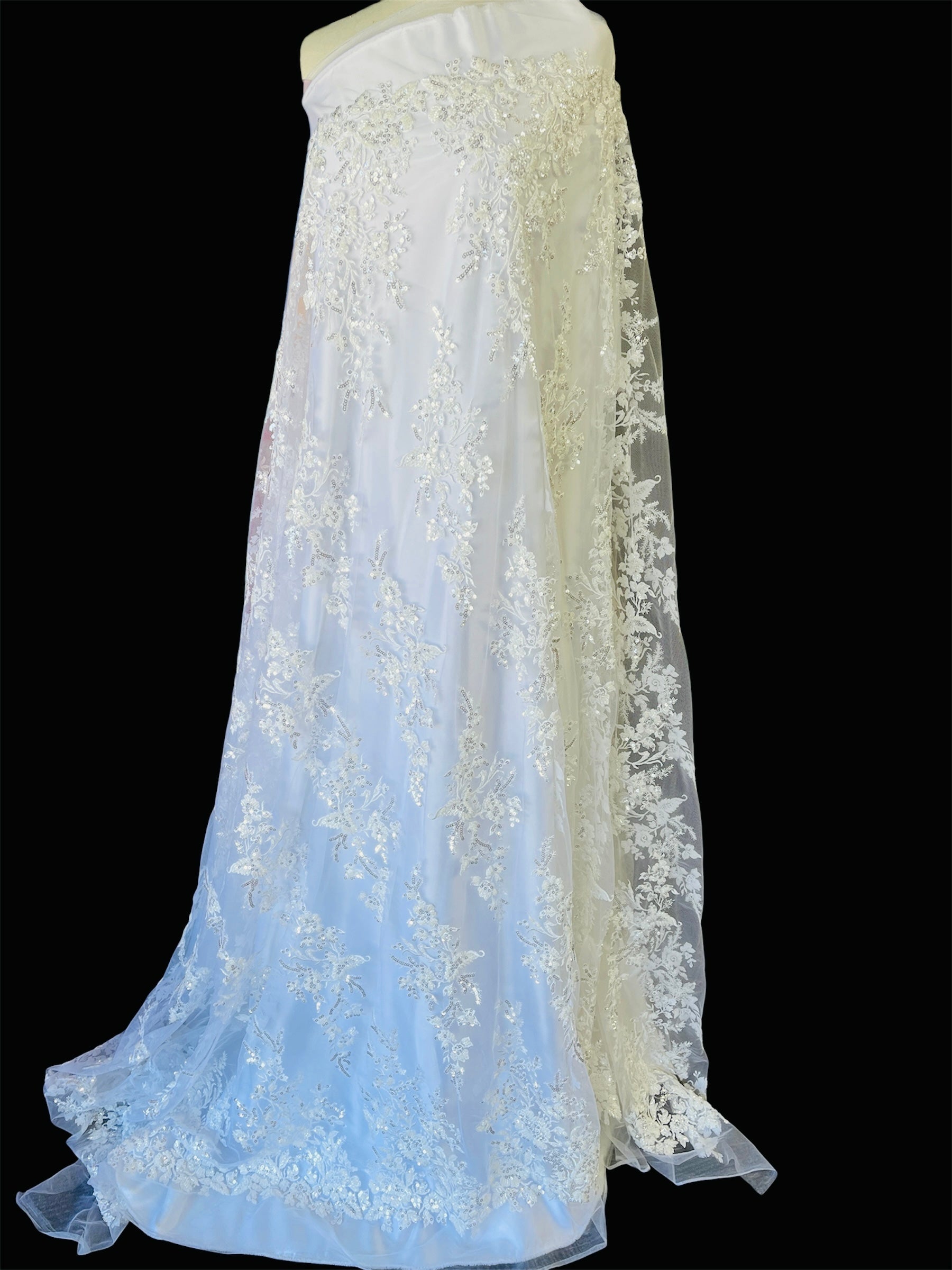 Beaded & Sequined Lace Fabric Embroidered on 100% Polyester Net Mesh | Lace USA - GD-12827
