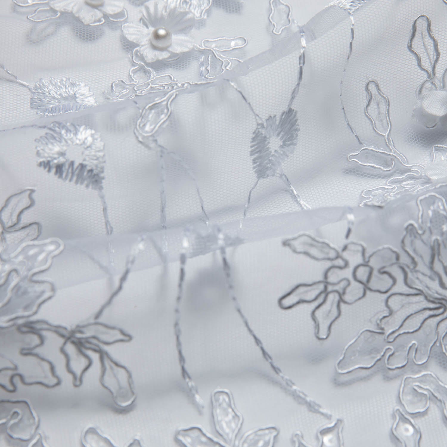 Tulle Lace Fabric Embroidered W/Applique with 3D Floral Pattern 52" Wide | Exquisite Fabric
