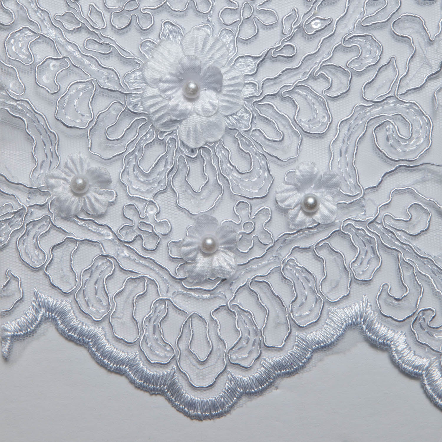 Tulle Lace Fabric Embroidered W/Applique with 3D Floral Pattern 52" Wide | Exquisite Fabric