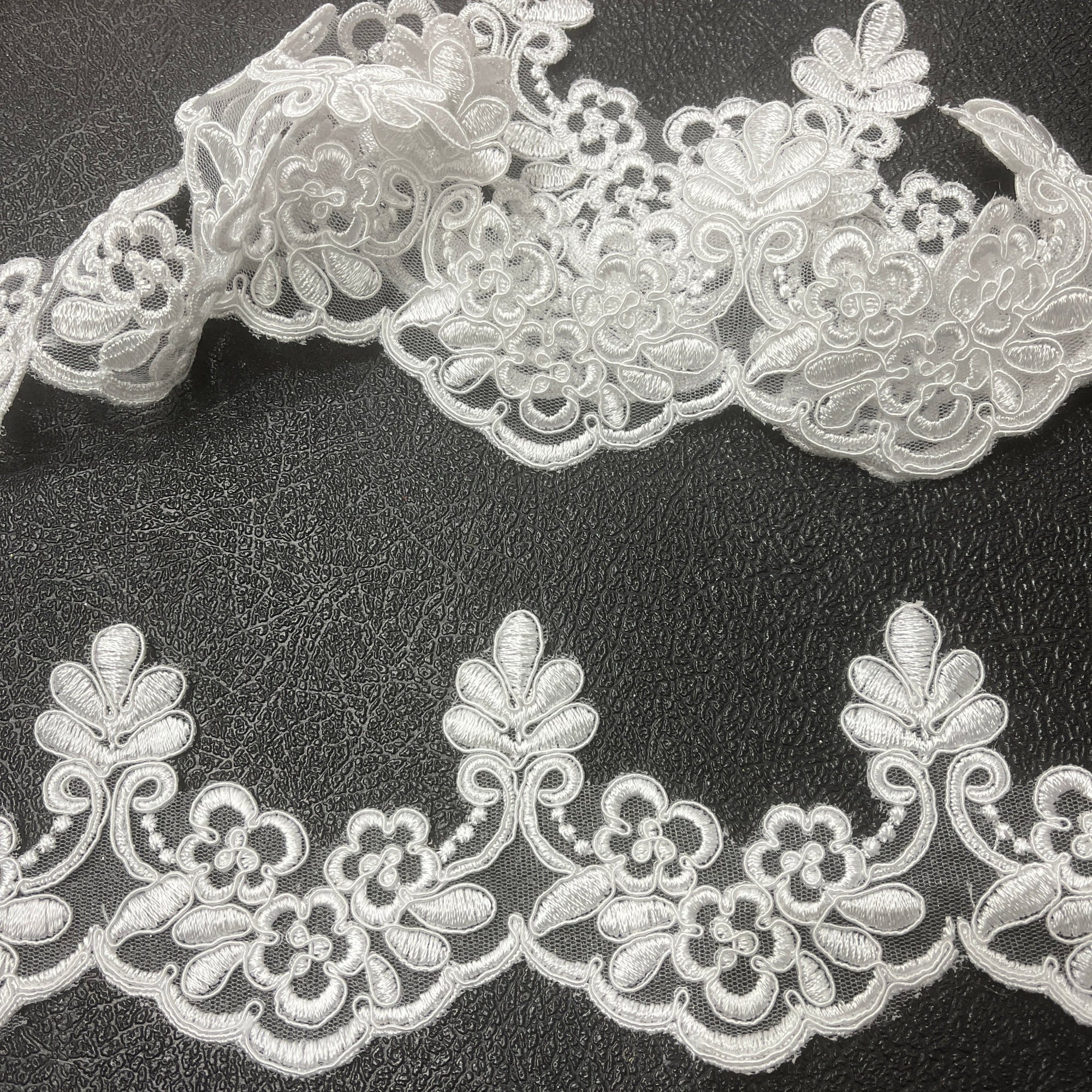 Floral Corded Lace Trim for Bridal Veils, Baptism & Christening Gowns | Lace USA - 95967W/1
