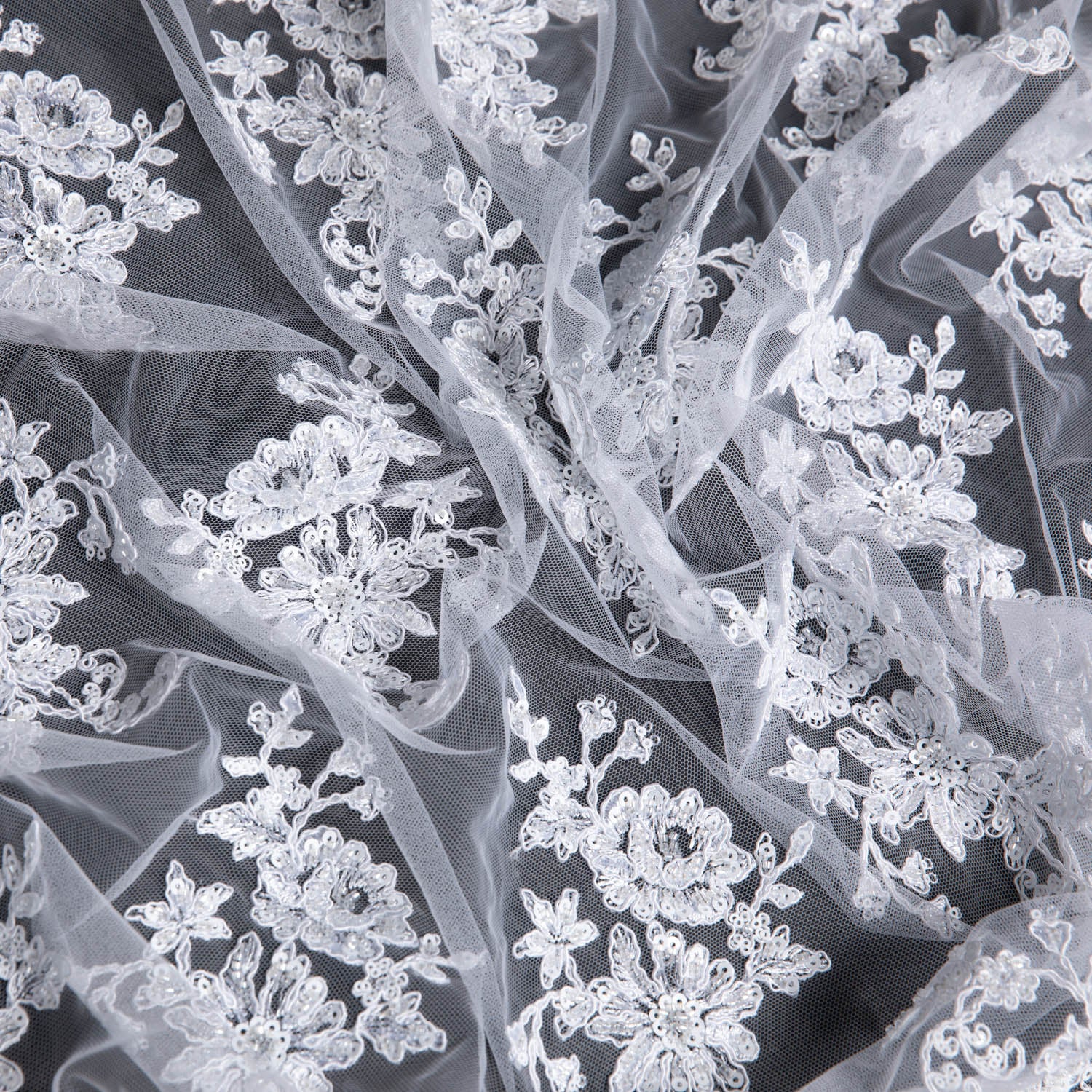 Tulle Lace Fabric Embroidered with Beautiful Floral Pattern 52" Wide | Exquisite Fabric
