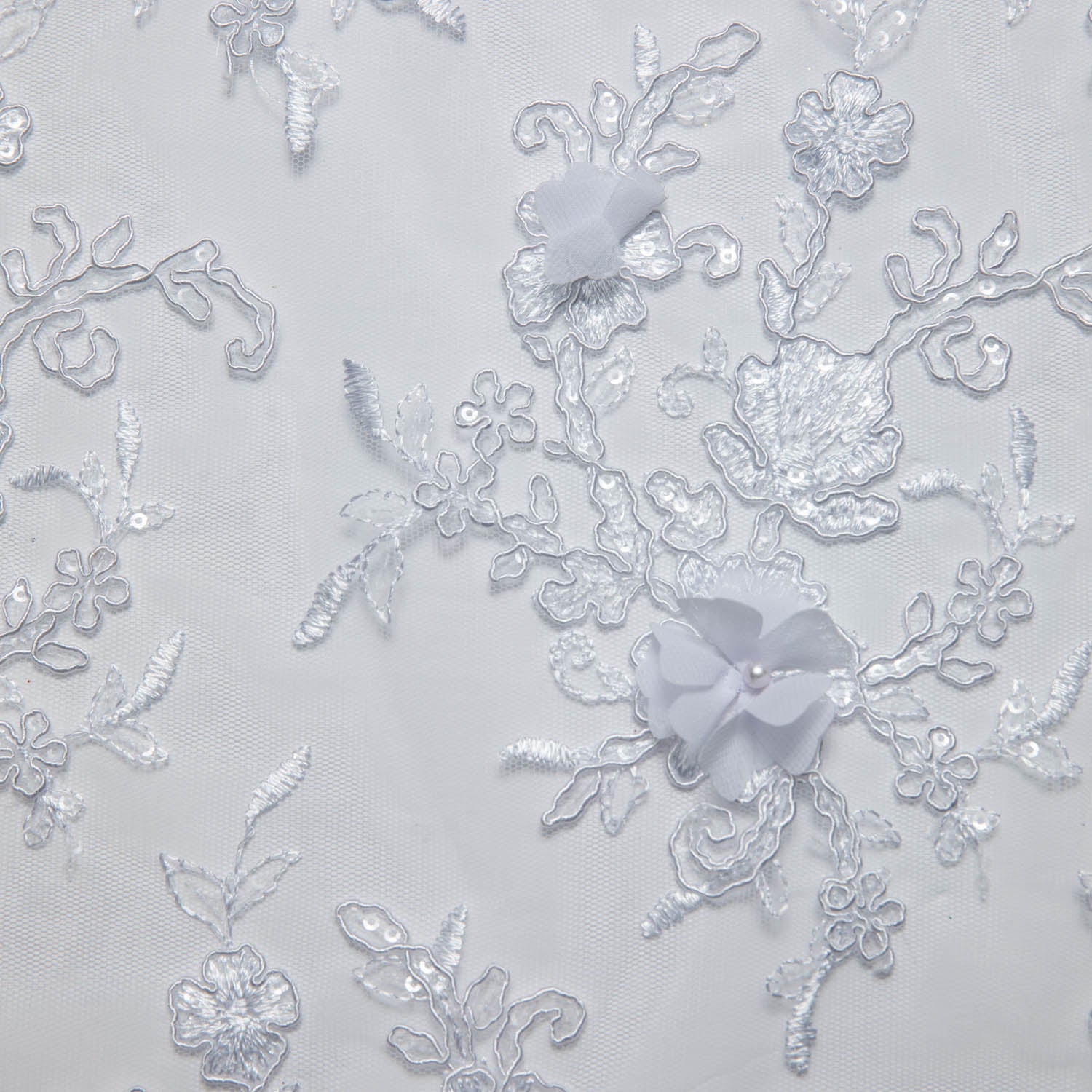 Tulle Lace Fabric Embroidered W/Applique with 3D Floral Pattern 52" Wide | Exquisite Fabric