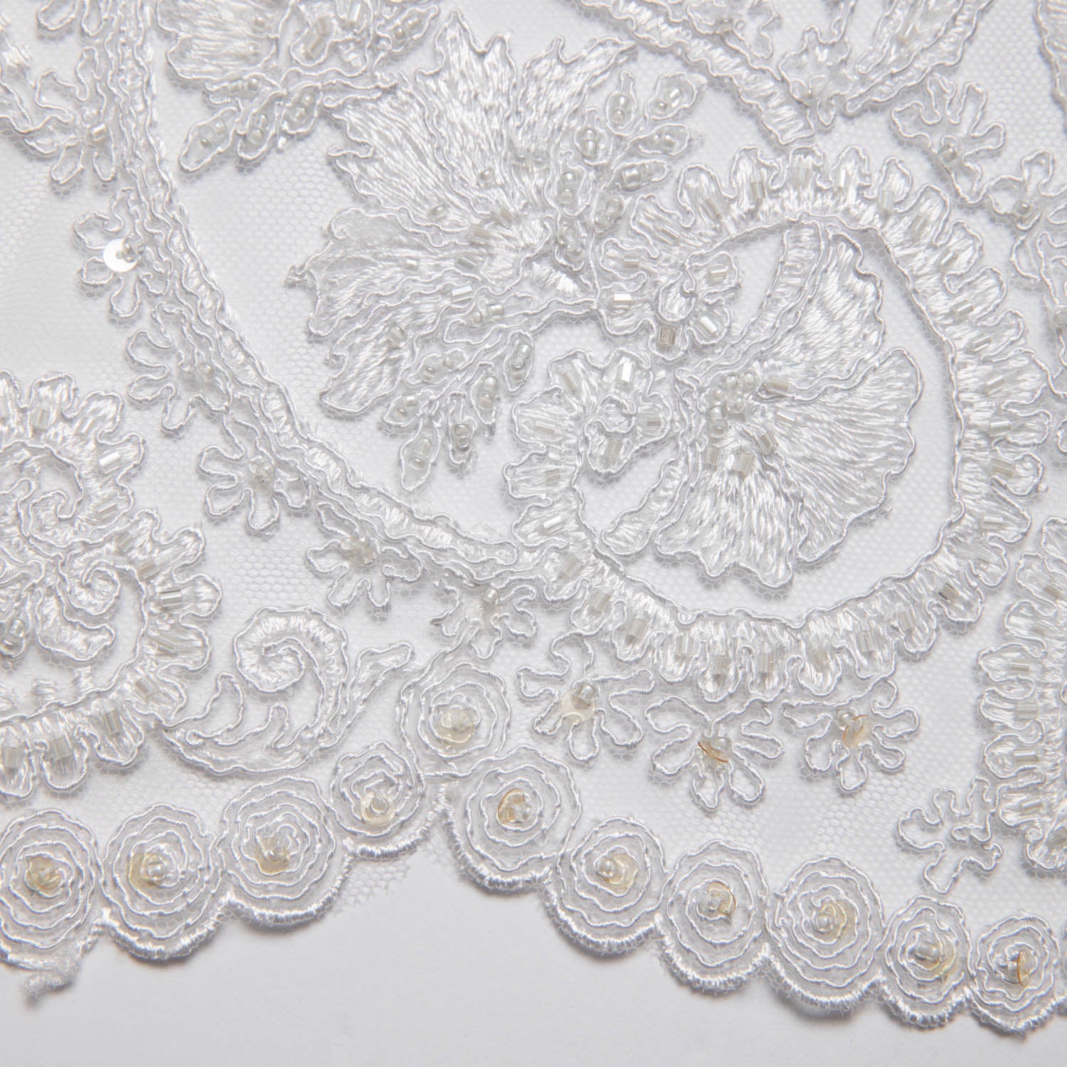 Tulle Lace Fabric Embroidered with Sequins and Intricate Floral Pattern 52" Wide | Exquisite Fabric