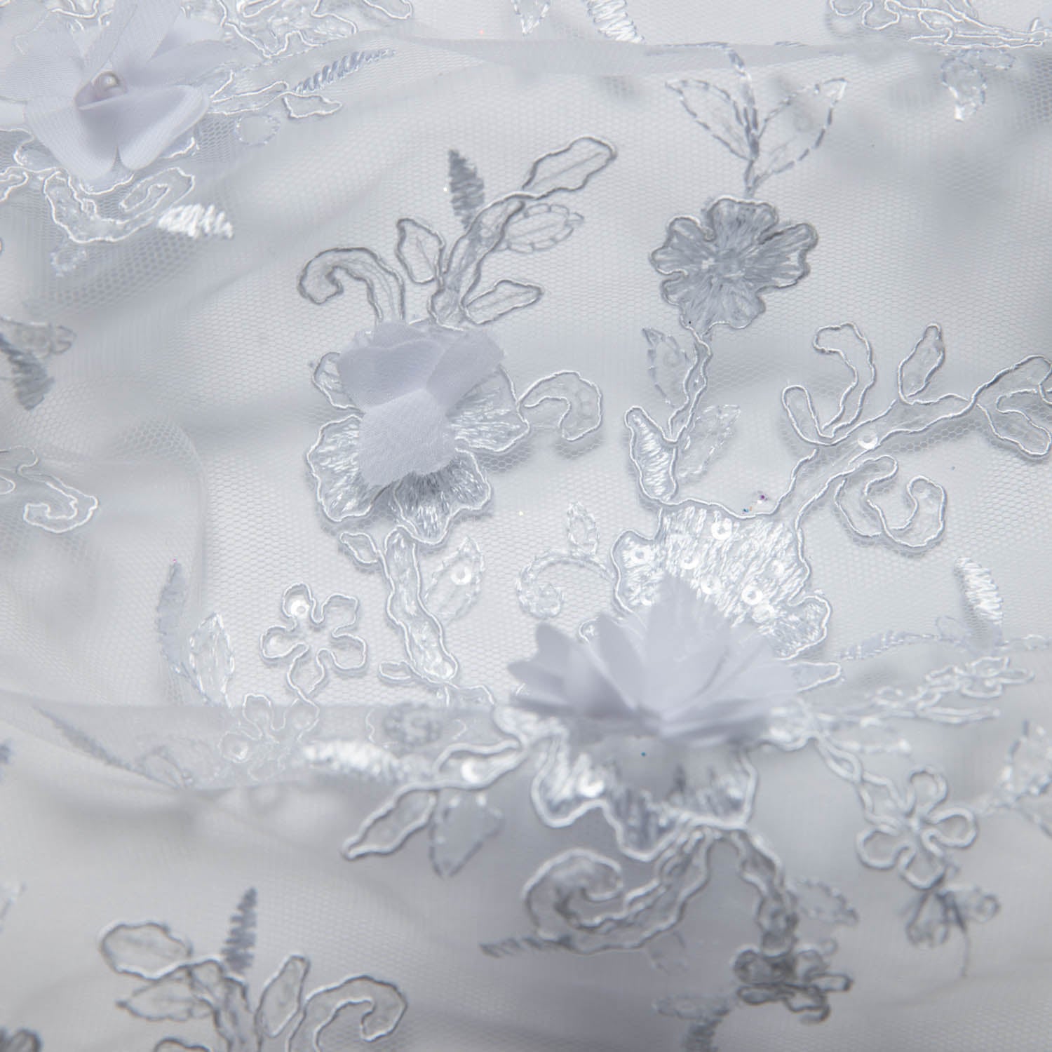 Tulle Lace Fabric Embroidered W/Applique with 3D Floral Pattern 52" Wide | Exquisite Fabric