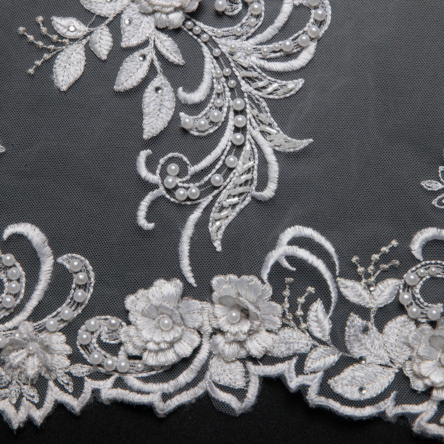 Tulle Lace Fabric Embroidered W/Applique with Sophisticated 3D Floral Design 52" Wide | Exquisite Fabric