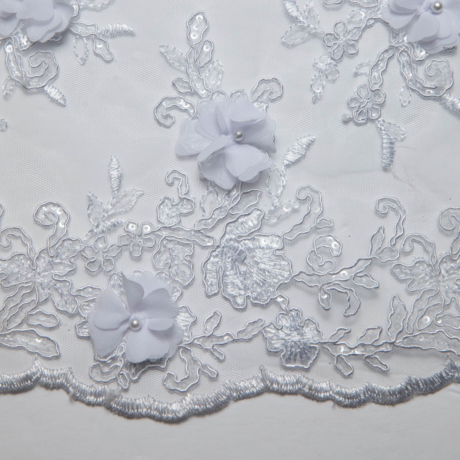 Tulle Lace Fabric Embroidered W/Applique with 3D Floral Pattern 52" Wide | Exquisite Fabric