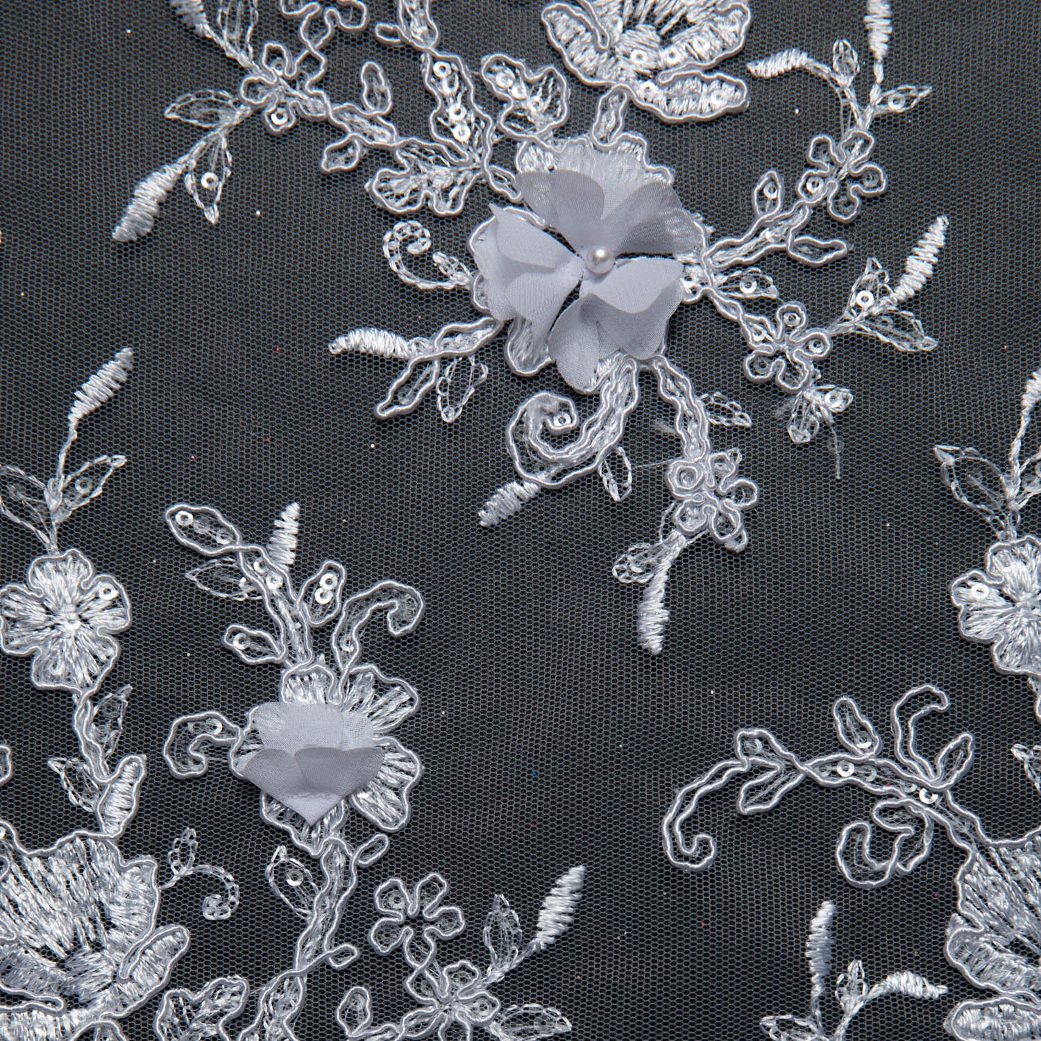 Tulle Lace Fabric Embroidered W/Applique with 3D Floral Pattern 52" Wide | Exquisite Fabric