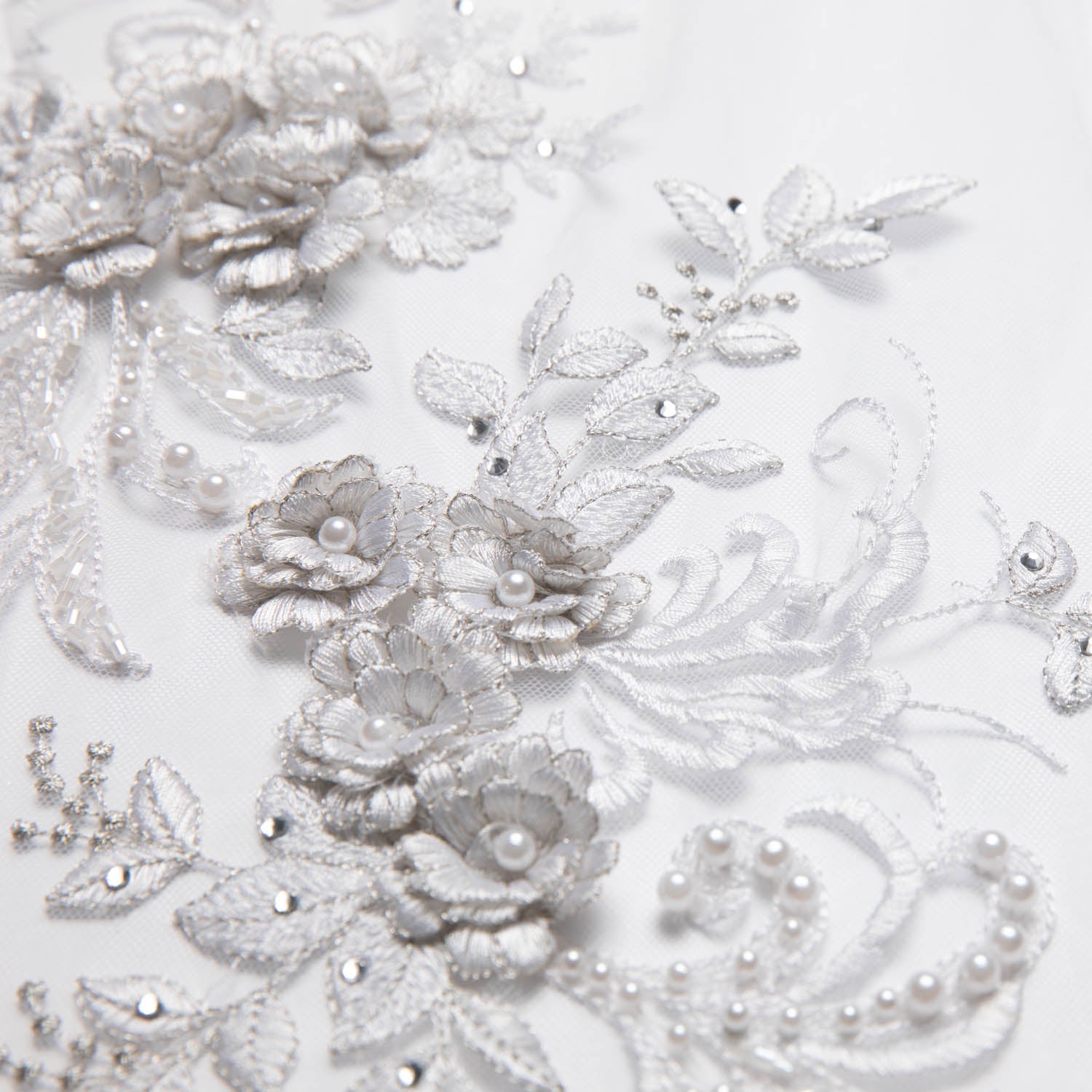 Tulle Lace Fabric Embroidered W/Applique with Sophisticated 3D Floral Design 52" Wide | Exquisite Fabric
