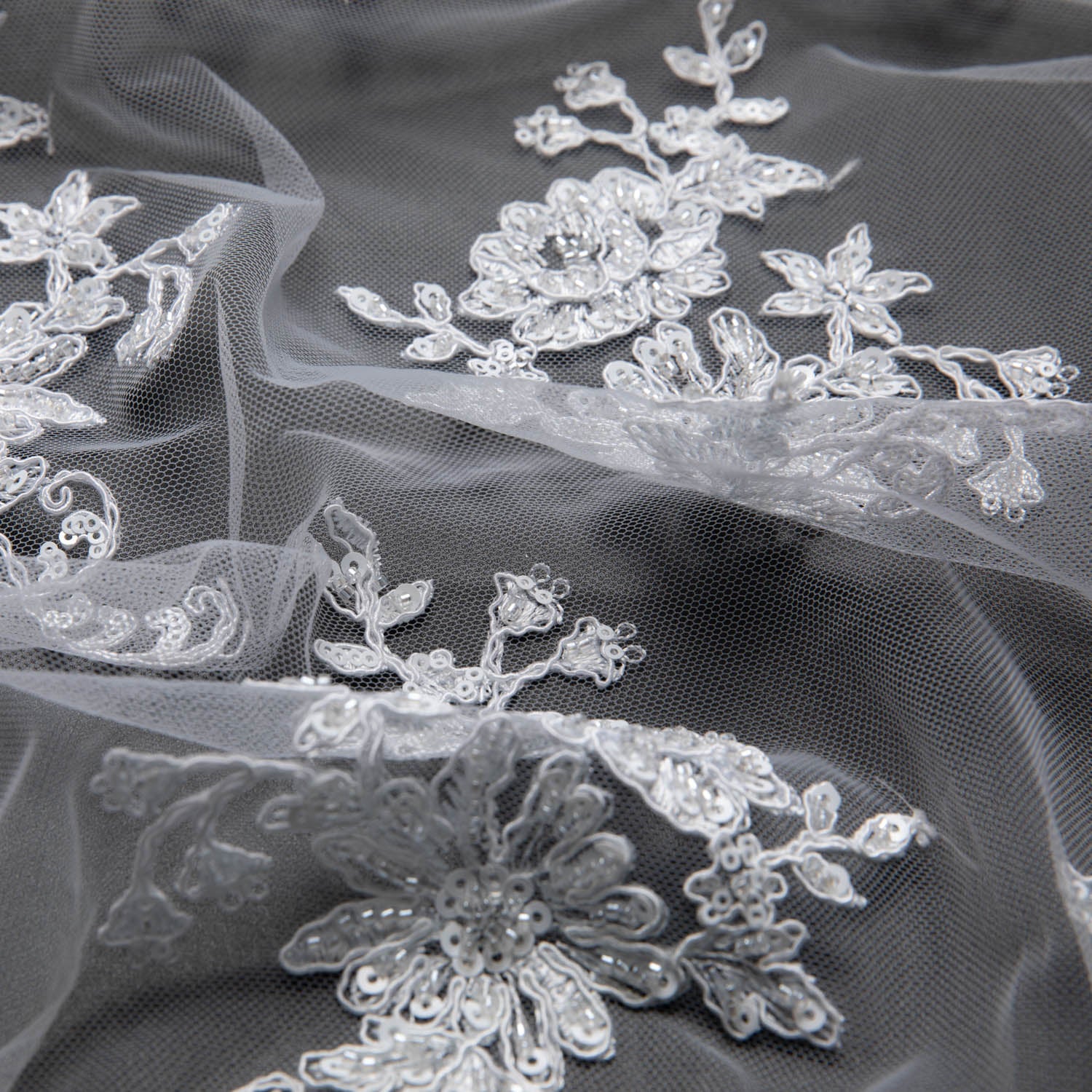 Tulle Lace Fabric Embroidered with Beautiful Floral Pattern 52" Wide | Exquisite Fabric