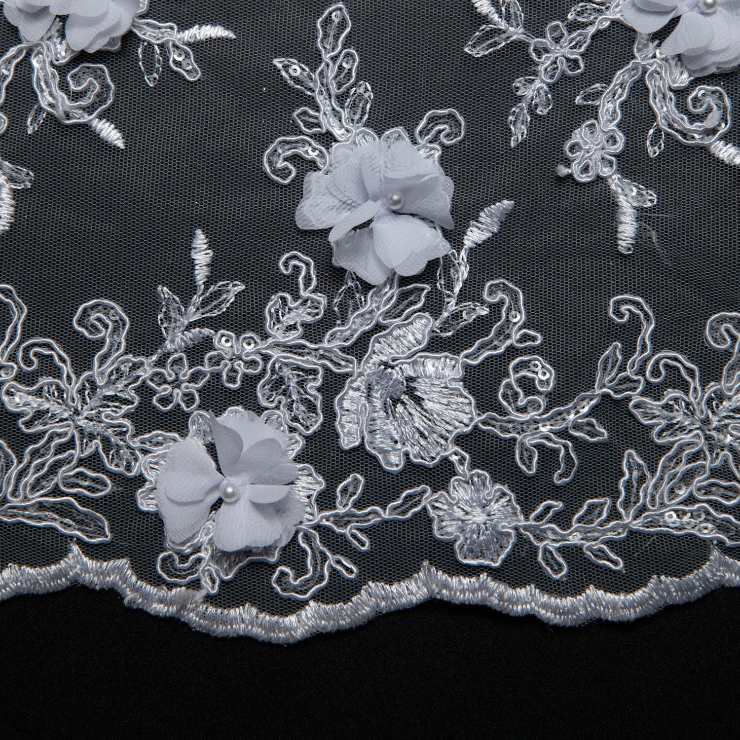 Tulle Lace Fabric Embroidered W/Applique with 3D Floral Pattern 52" Wide | Exquisite Fabric