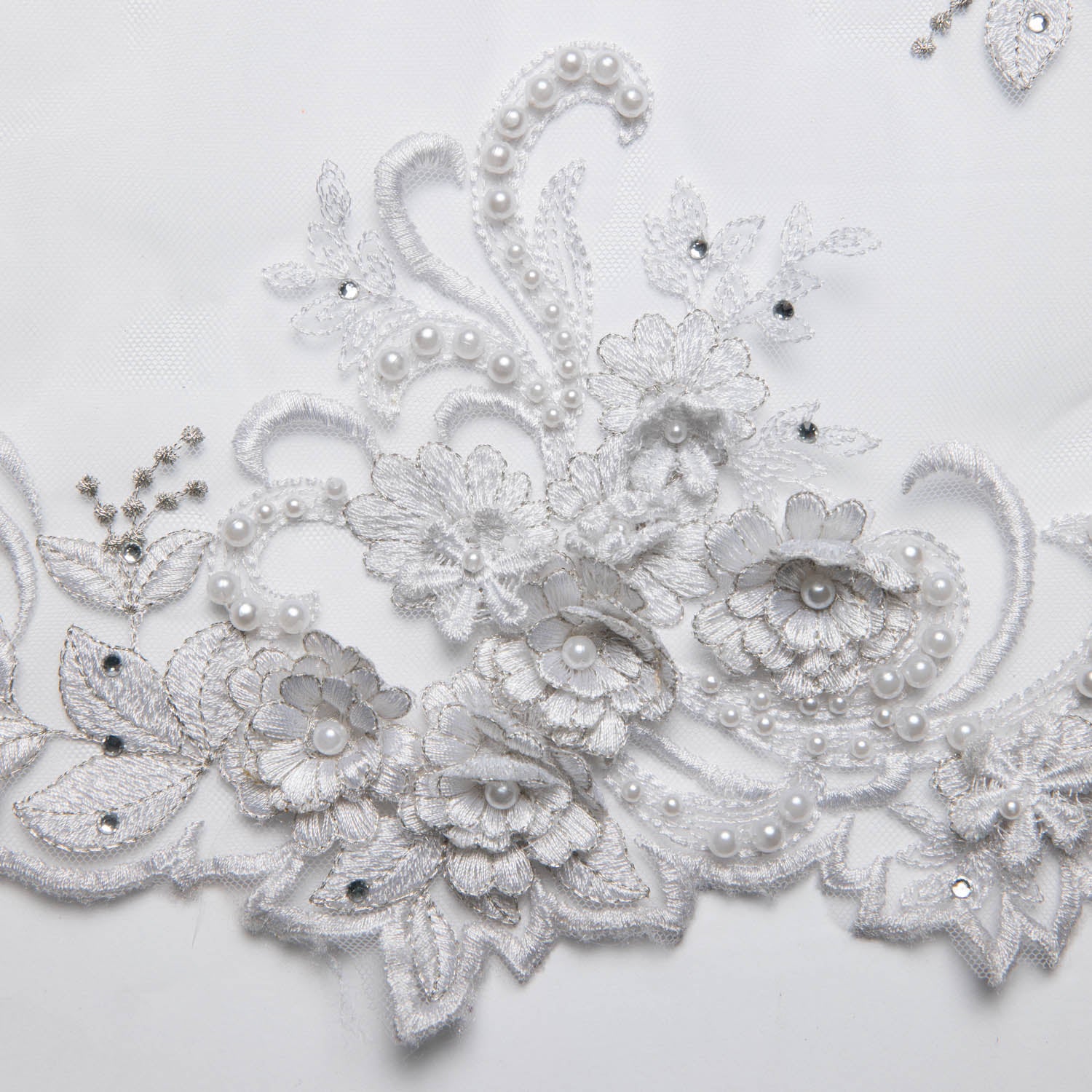 Tulle Lace Fabric Embroidered W/Applique with Sophisticated 3D Floral Design 52" Wide | Exquisite Fabric