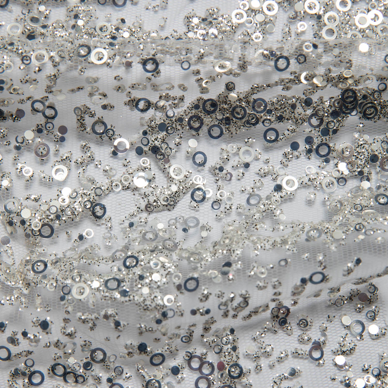 WHITE SILVER P/SOFT LACE FABRIC GLITTER 56/58" WIDE | Exquisite Fabric