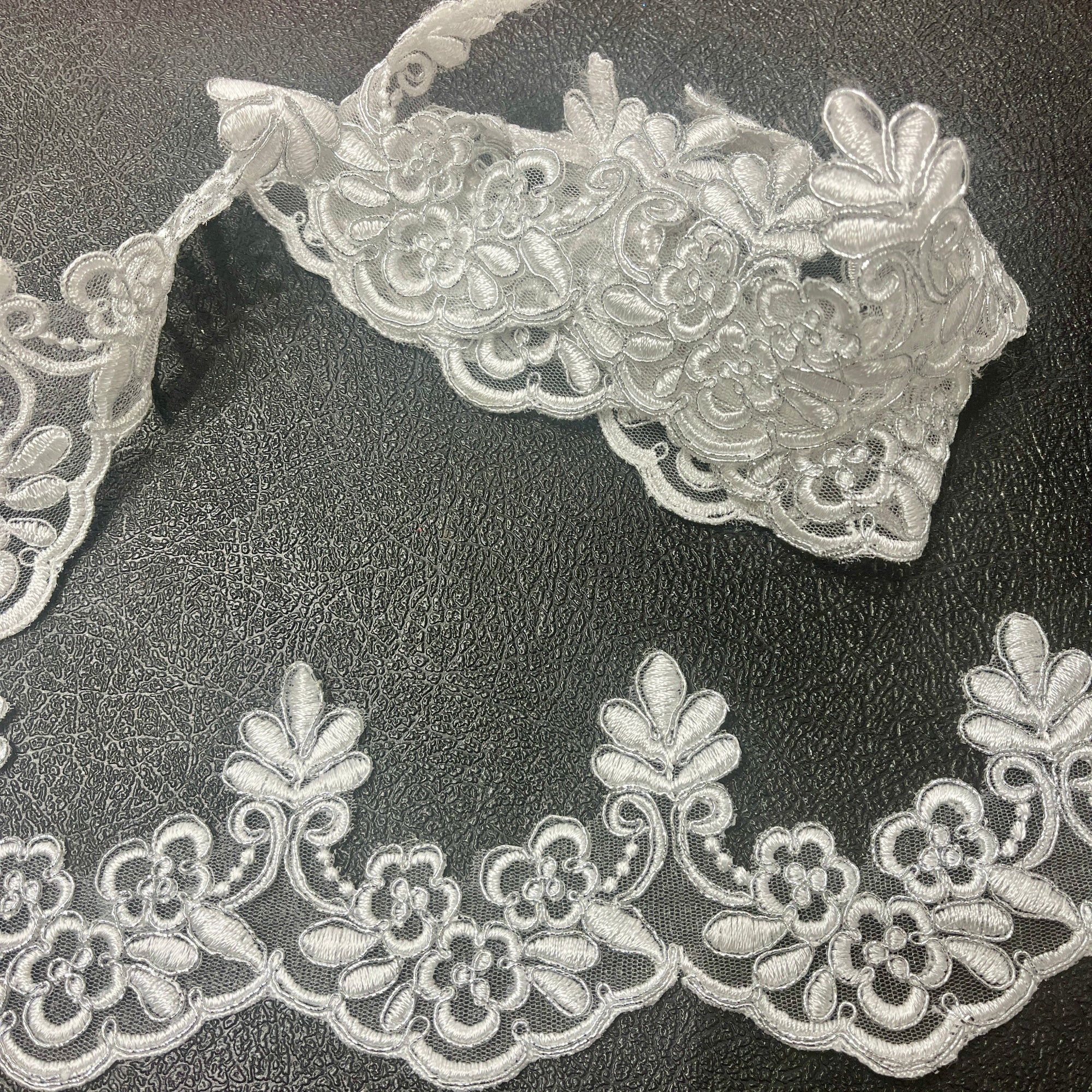 Floral Corded Lace Trim for Bridal Veils, Baptism & Christening Gowns | Lace USA - 95967W/1