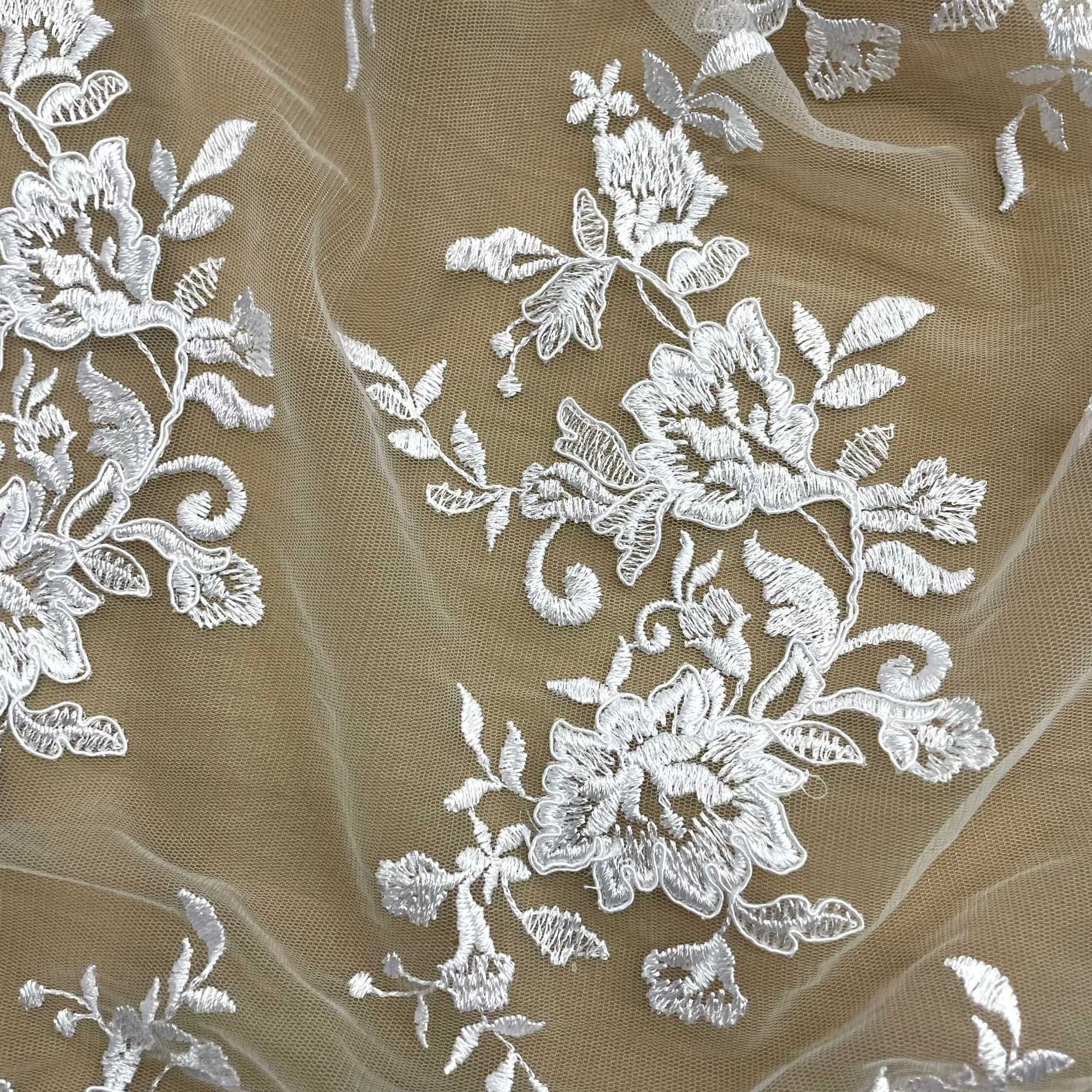 Corded Floral Lace Fabric with Scalloped Edges – Bridal & Dress Lace | Lace USA - 97154W
