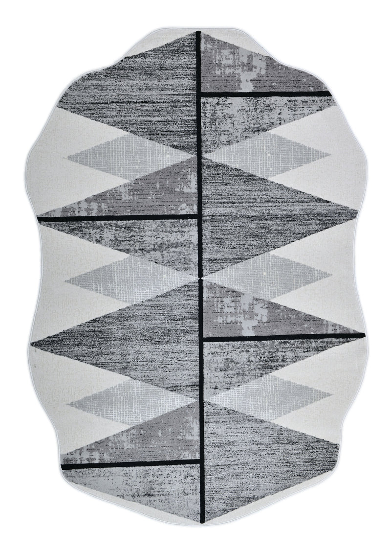 Silver-Toned with Charcoal patterns and Bold Irregular Black Geometric Detailing - Z327A