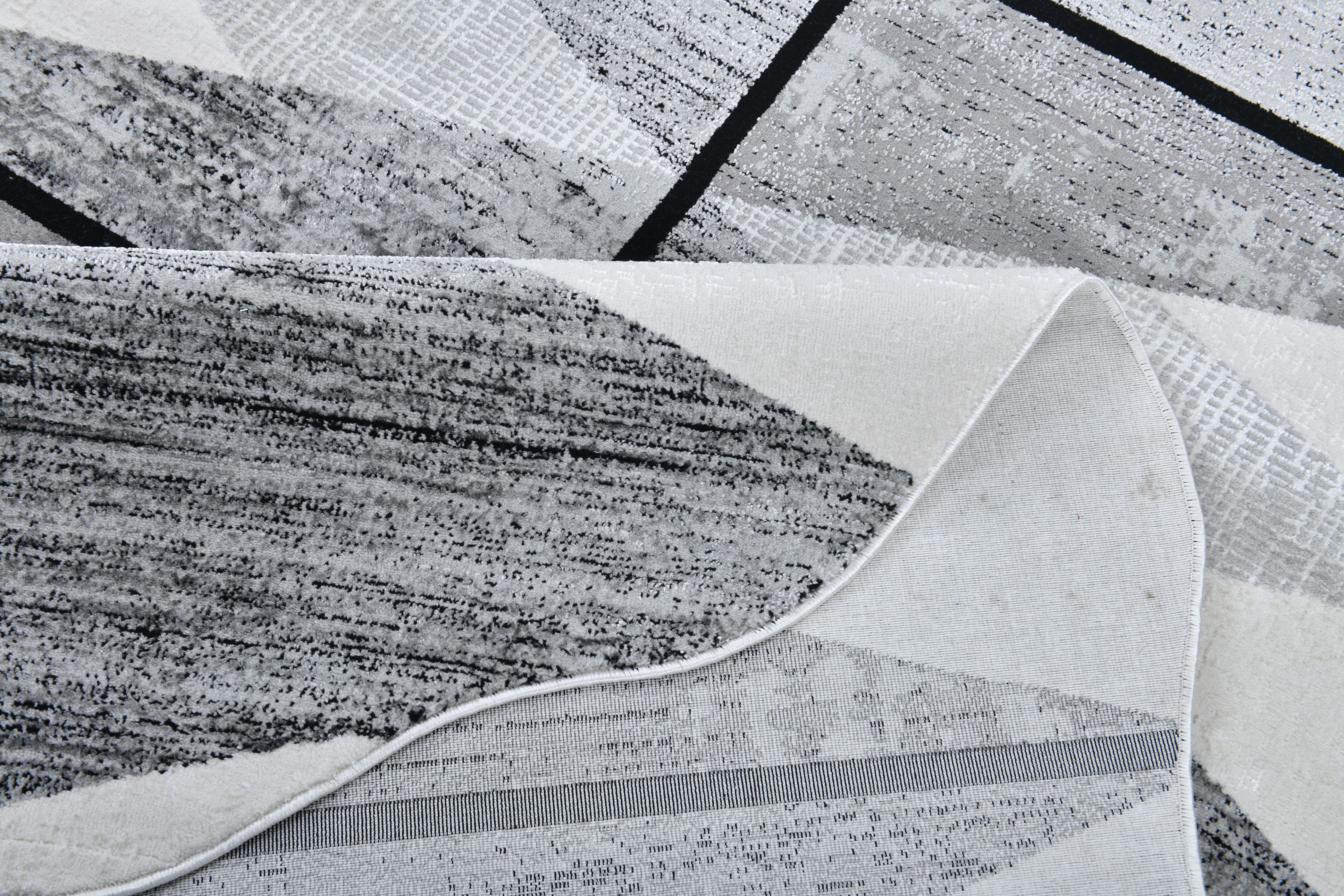 Silver-Toned with Charcoal patterns and Bold Irregular Black Geometric Detailing - Z327A