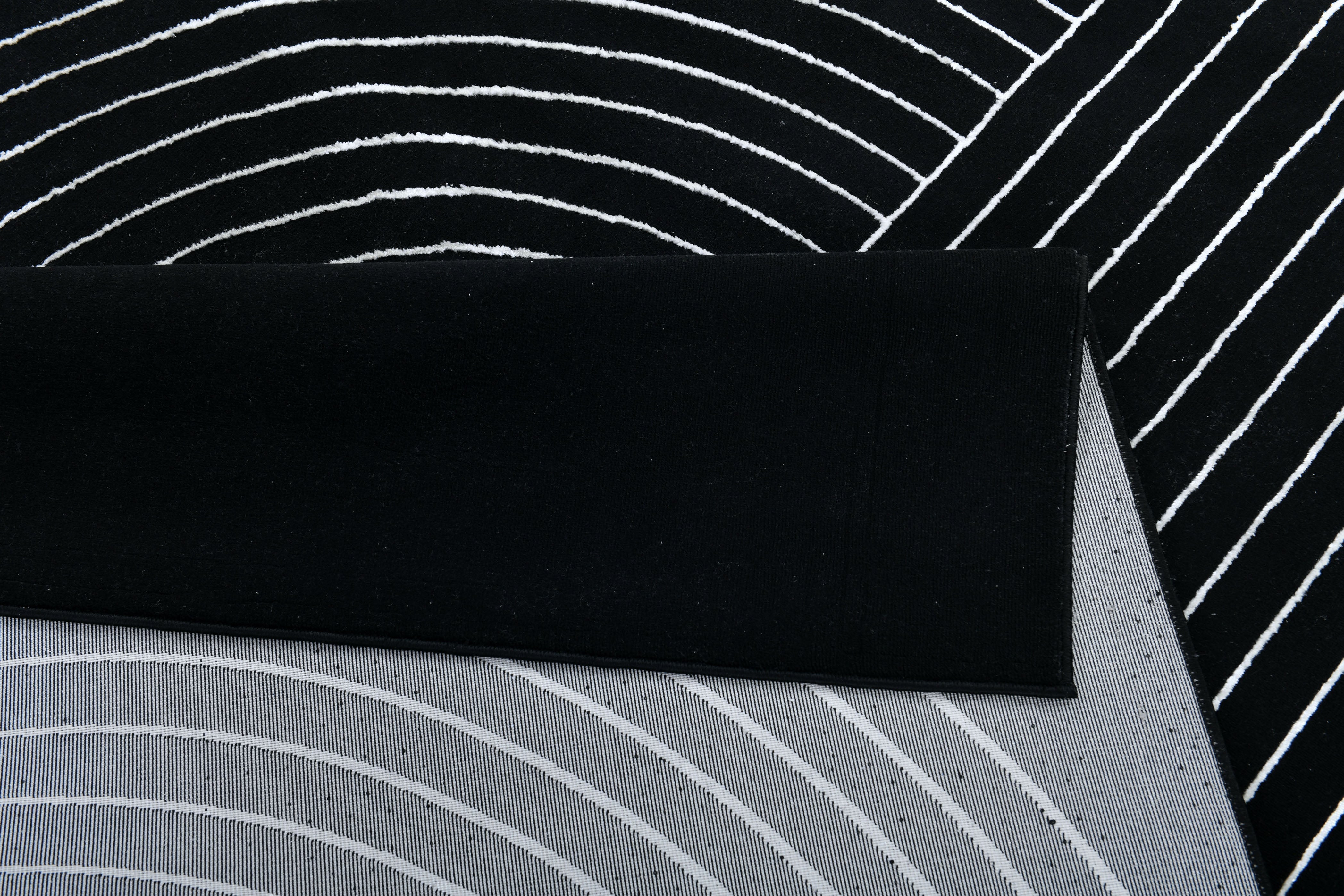 Black Area Rug with White Geometric Circle Design – Soft Touch - Z330B (POL812)