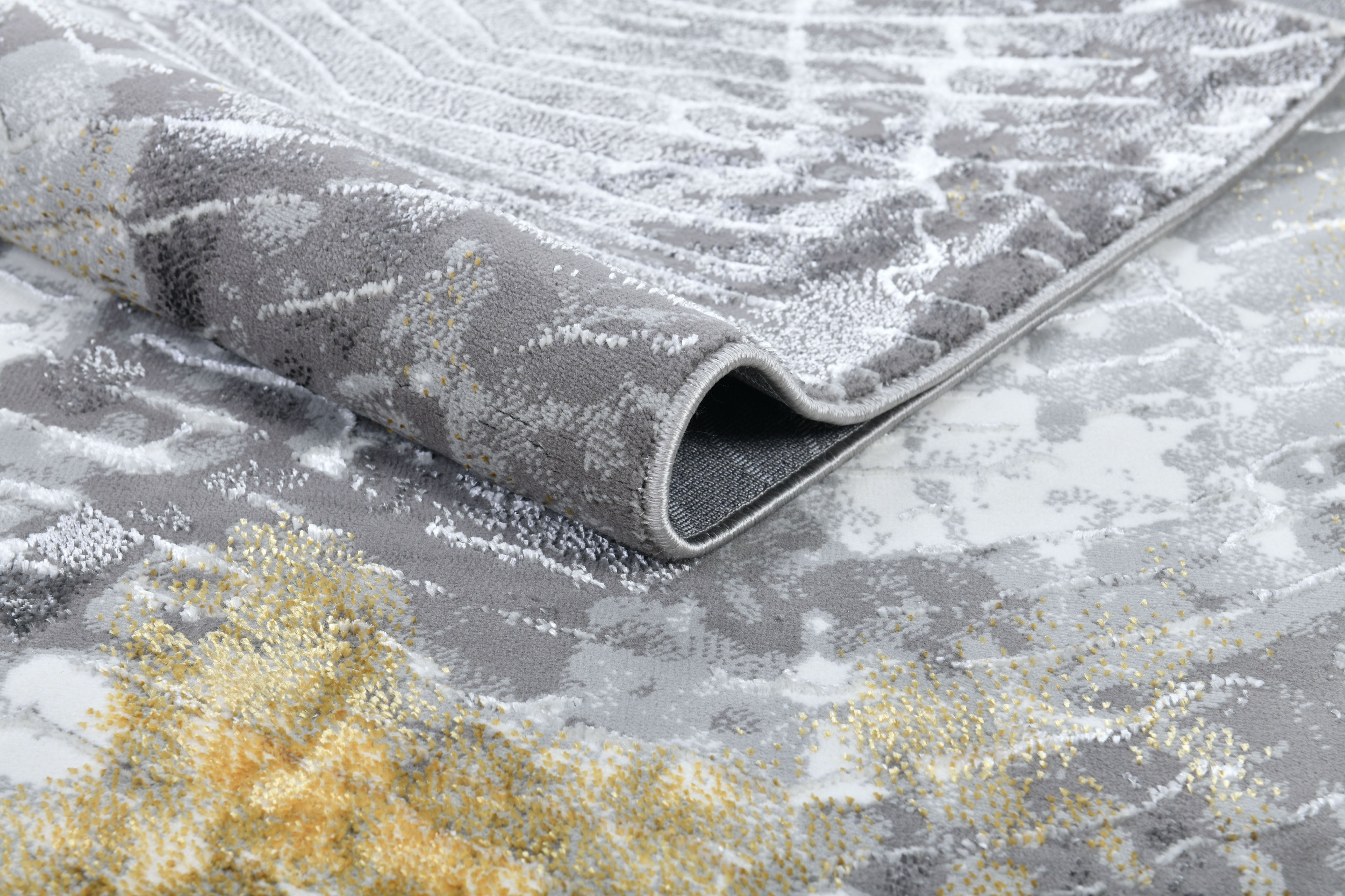 Soft-Touch Light Grey and Silver White Rug with Subtle Gold Accents - Z405A (POL815)