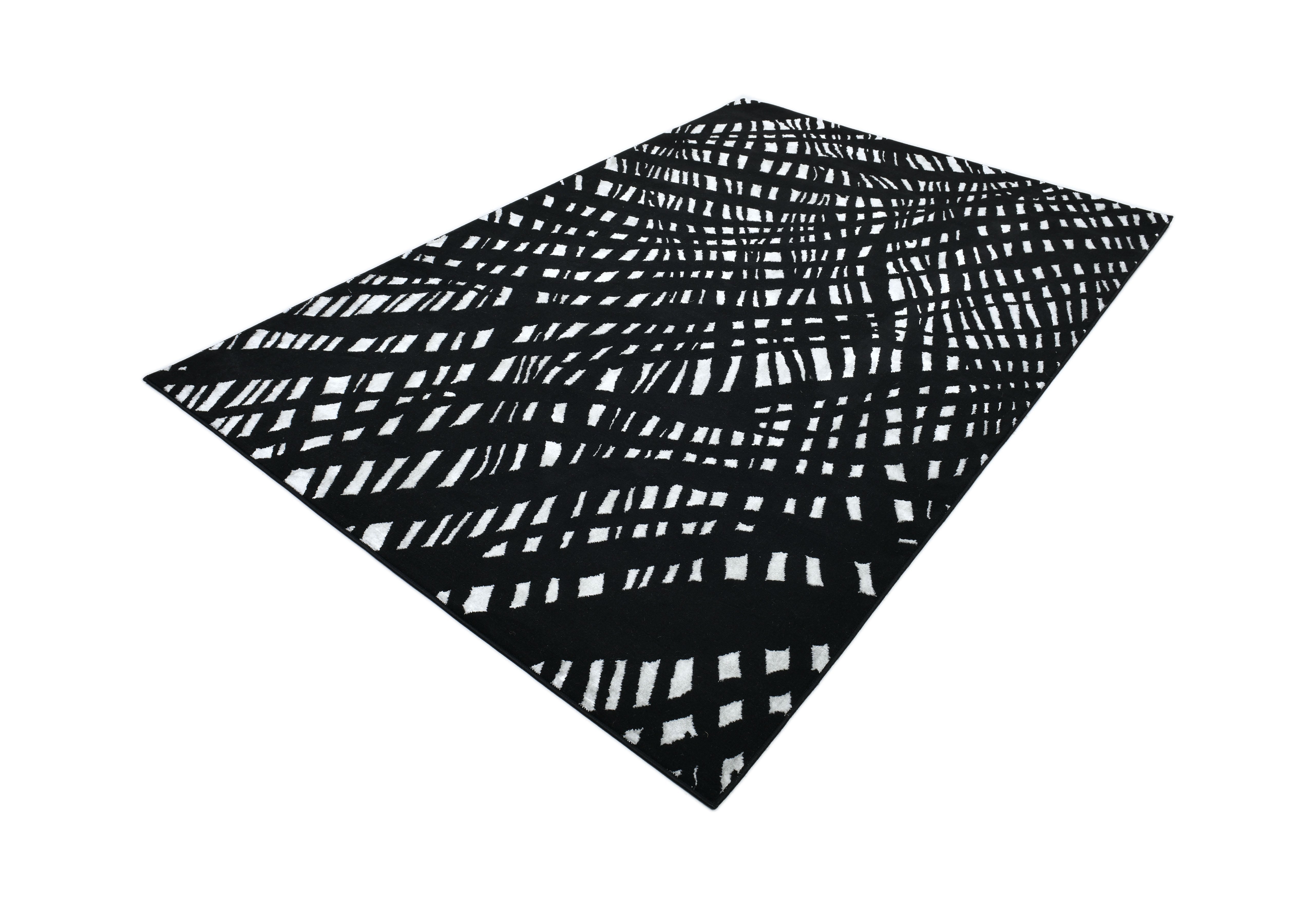 Modern Lustre Grid Rug – Black and Silver Tones - Z407A (POL820)