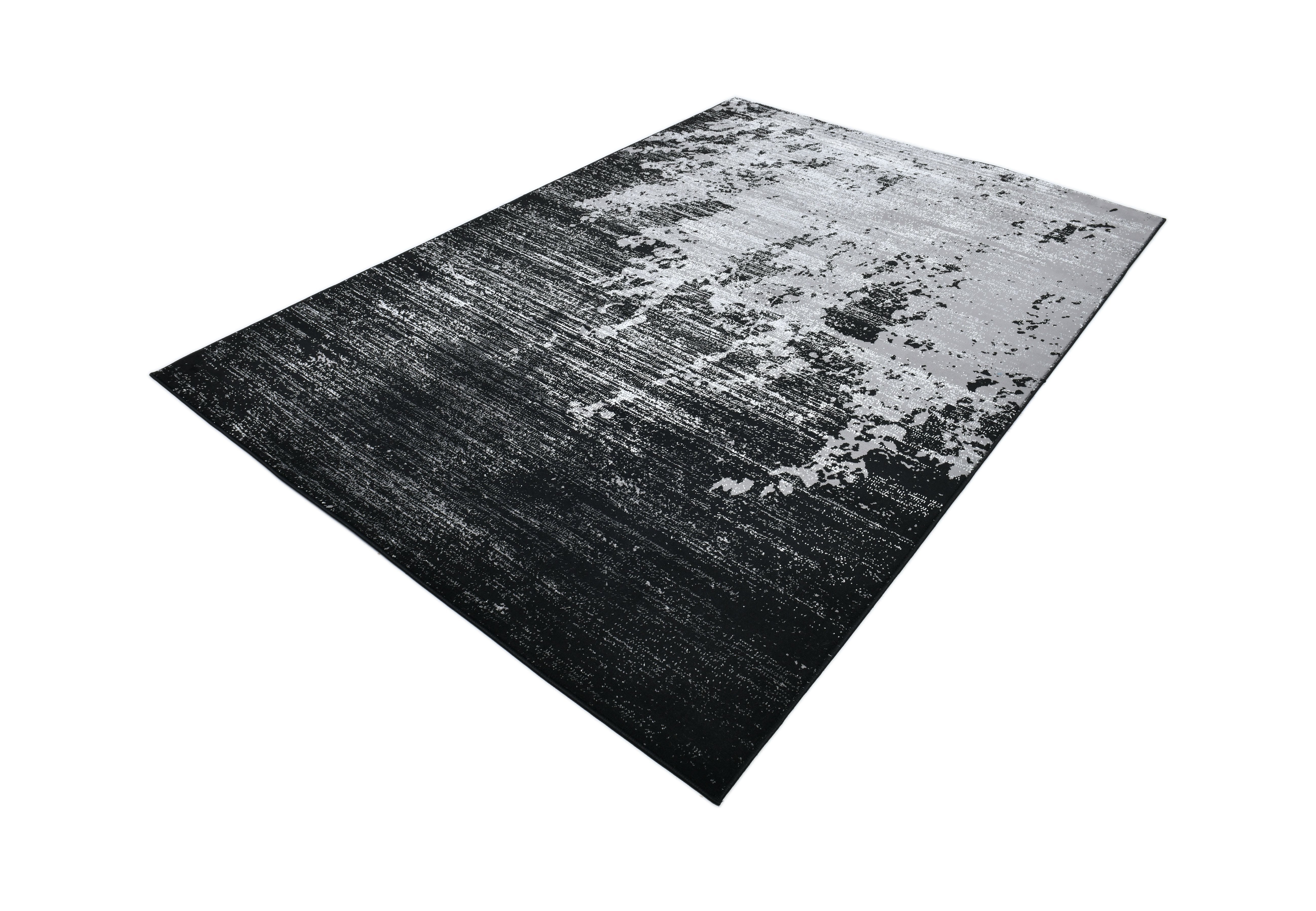 Contemporary Area Rug  - Abstract Design in Soft Black with a Splash of Metallic Silver - Z408A (POL821)