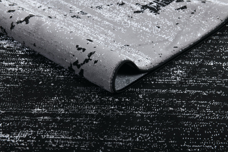Contemporary Area Rug  - Abstract Design in Soft Black with a Splash of Metallic Silver - Z408A (POL821)