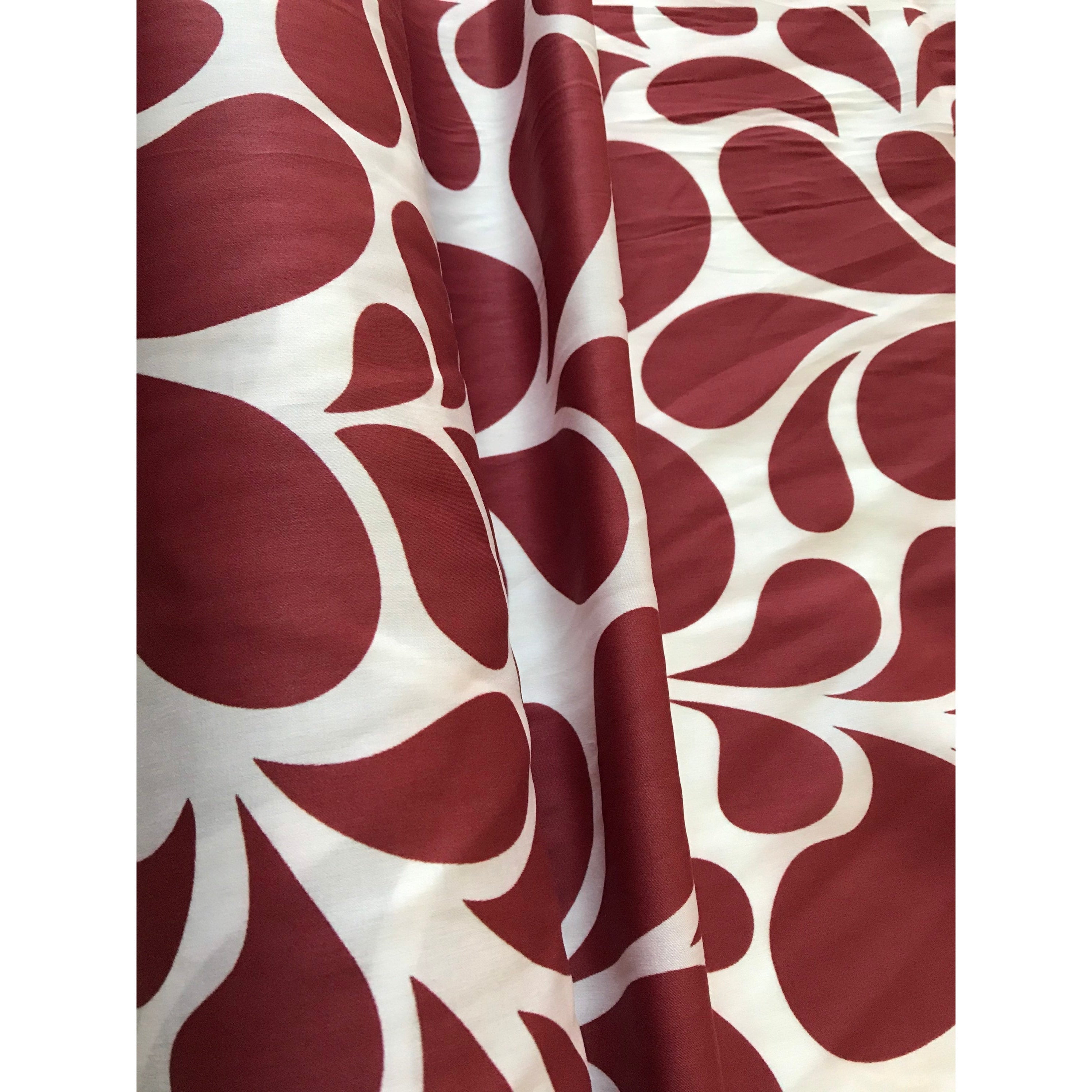African Print, Stretch Cotton Satin Fabric- Rusty Red, White "Mimi", Per Yard